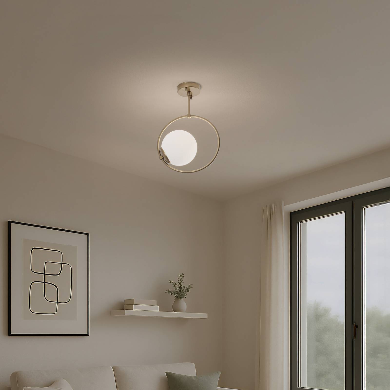 Deckenleuchte Dolunay, Ø 26 cm, goldfarben, Glas, E27 günstig online kaufen