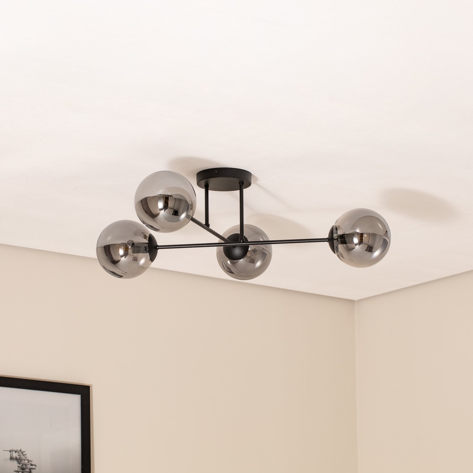 Lampa sufitowa Glassy, 4-punktowa krzyżowa czarna/grafitowa