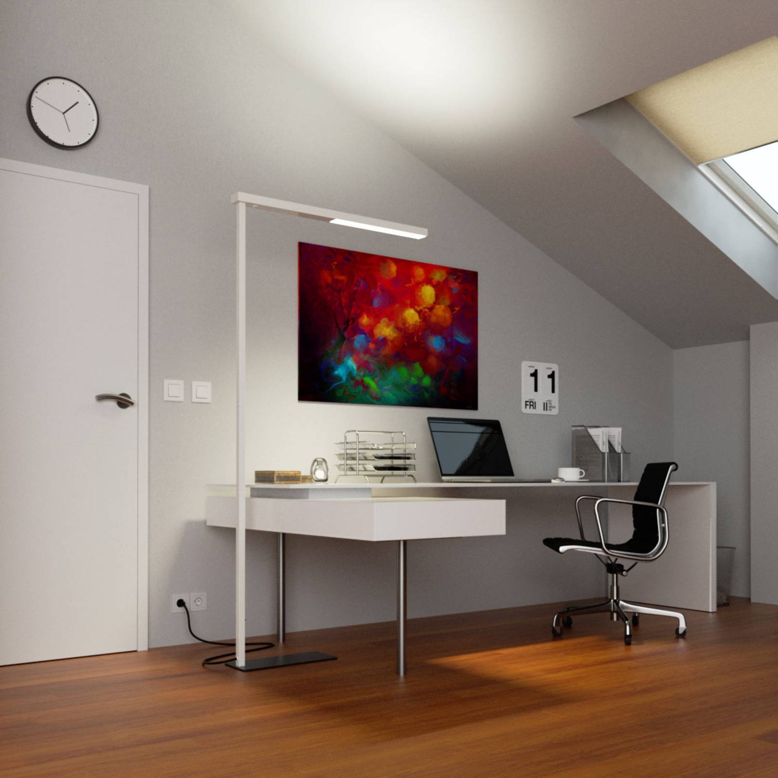 Smalle LED kantoor vloerlamp Tamilo, wit