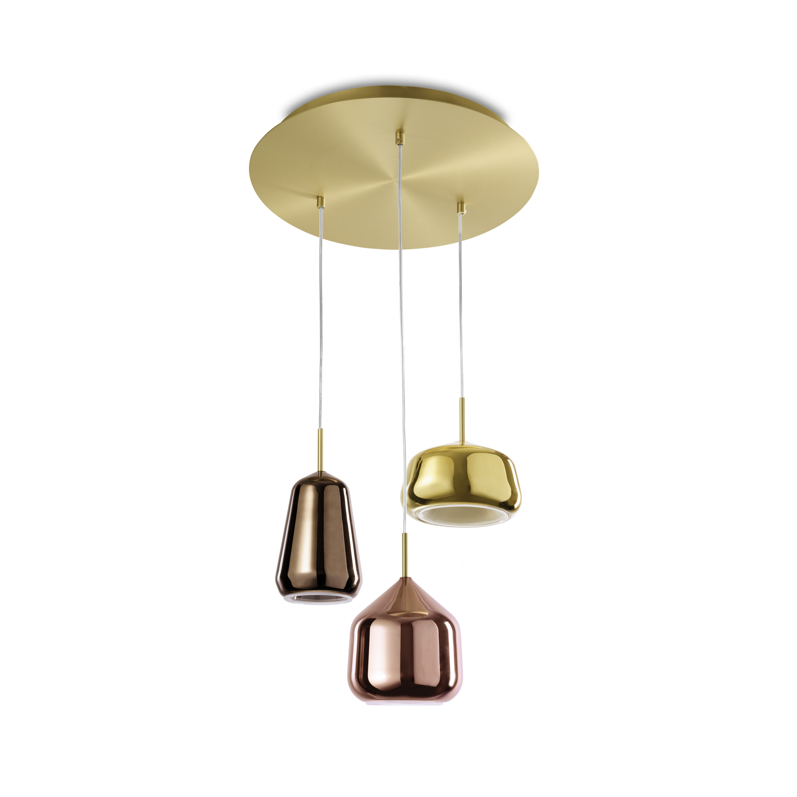 Hanglamp X-Ray, brons/koper/goud, 3-lamps rond glas