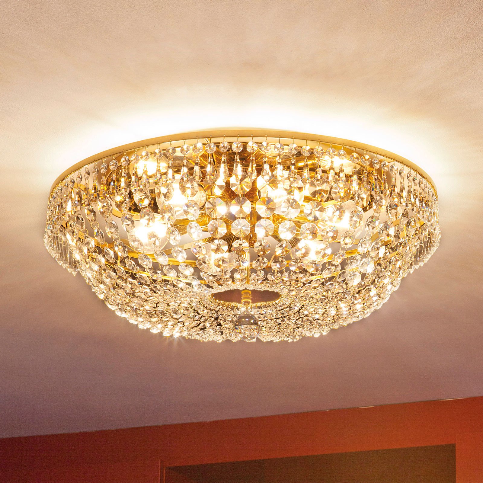 Okrogla kristalna stropna svetilka SHERATA, zlata 55 cm