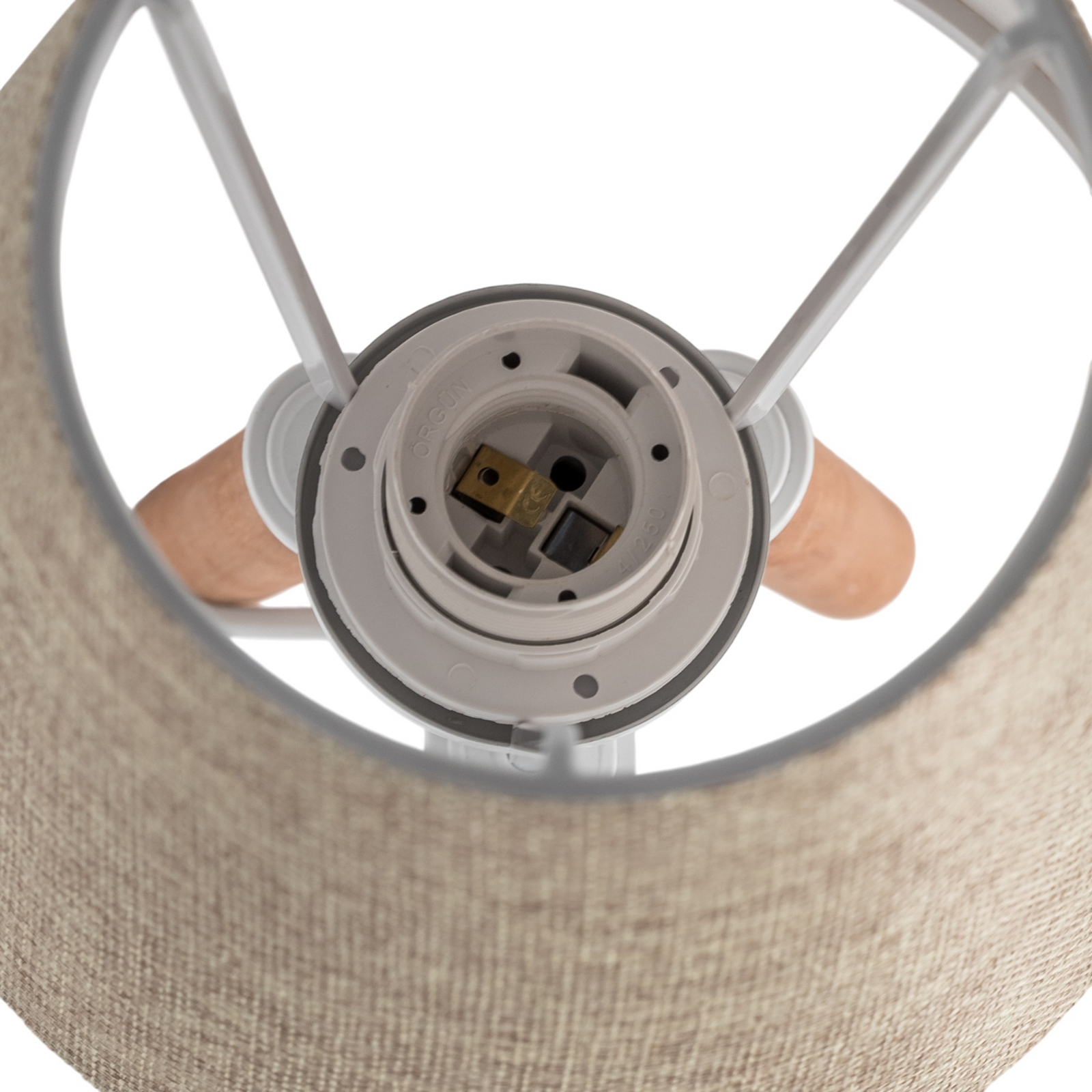 Stolní lampa Dona, béžová/barva dřeva, látka, dřevo, trojnožka