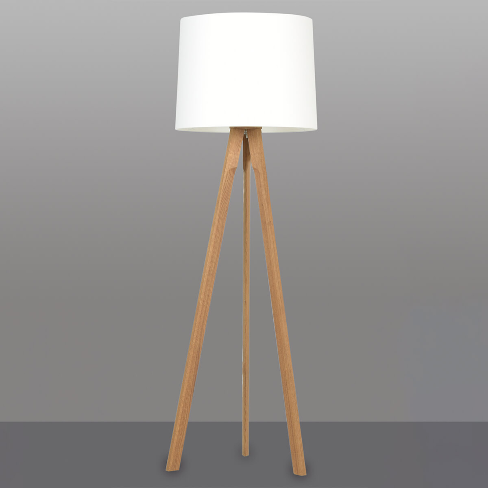 HerzBlut Tre gulvlampe trebeinet med solid tre Gulvlampe i solid naturlig tre og med hvit lampeskjerm
