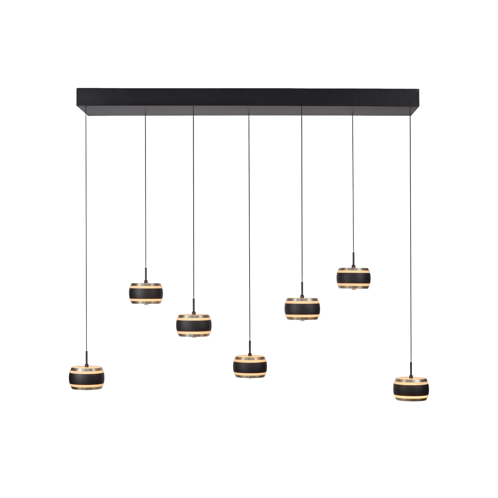 Candeeiro suspenso LED PURE Falling Rings, preto, comprimento 132 cm, 7 lâmpadas