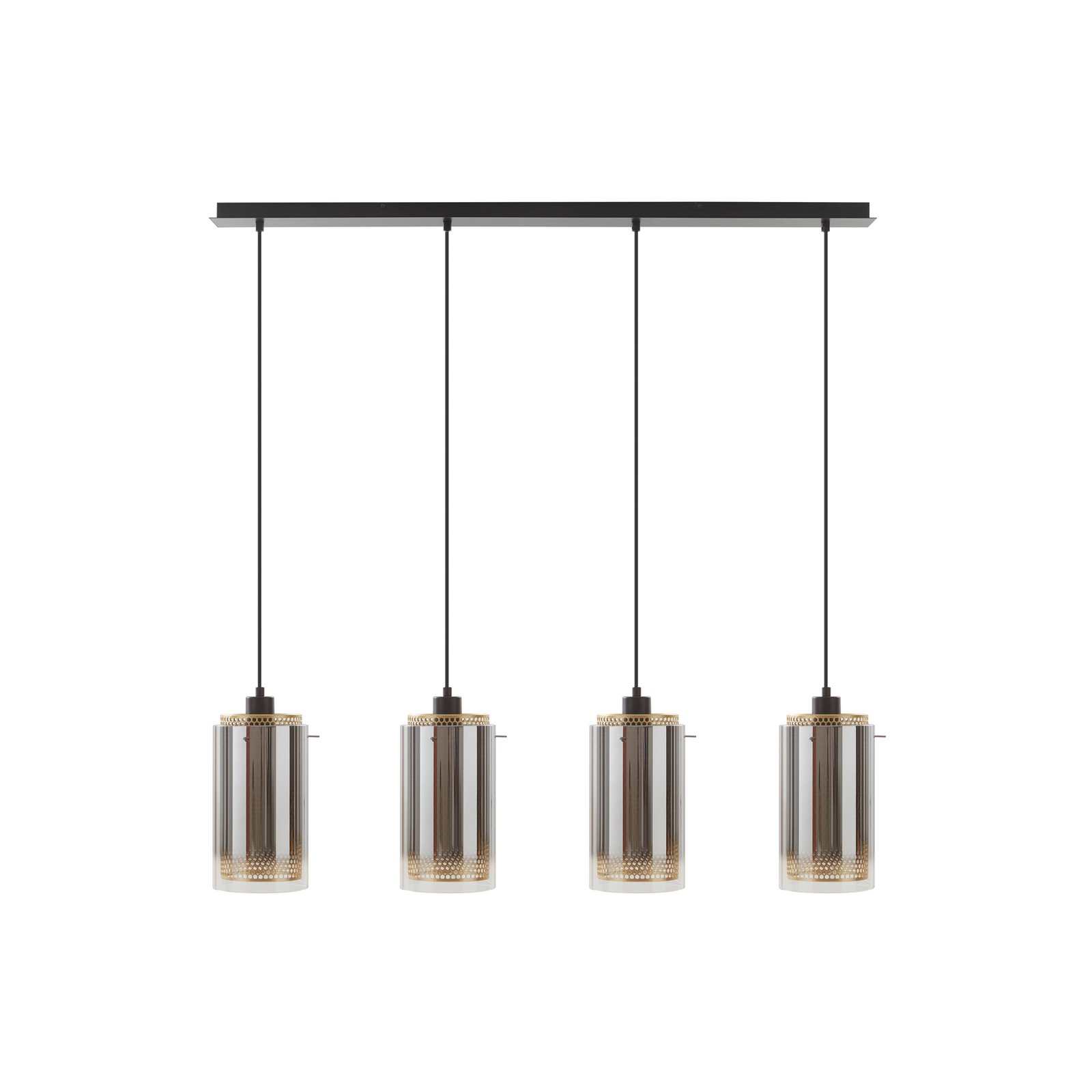 Lucande hanglamp Sterzy, 105 cm lang, grijs, glas, 4-lamps.