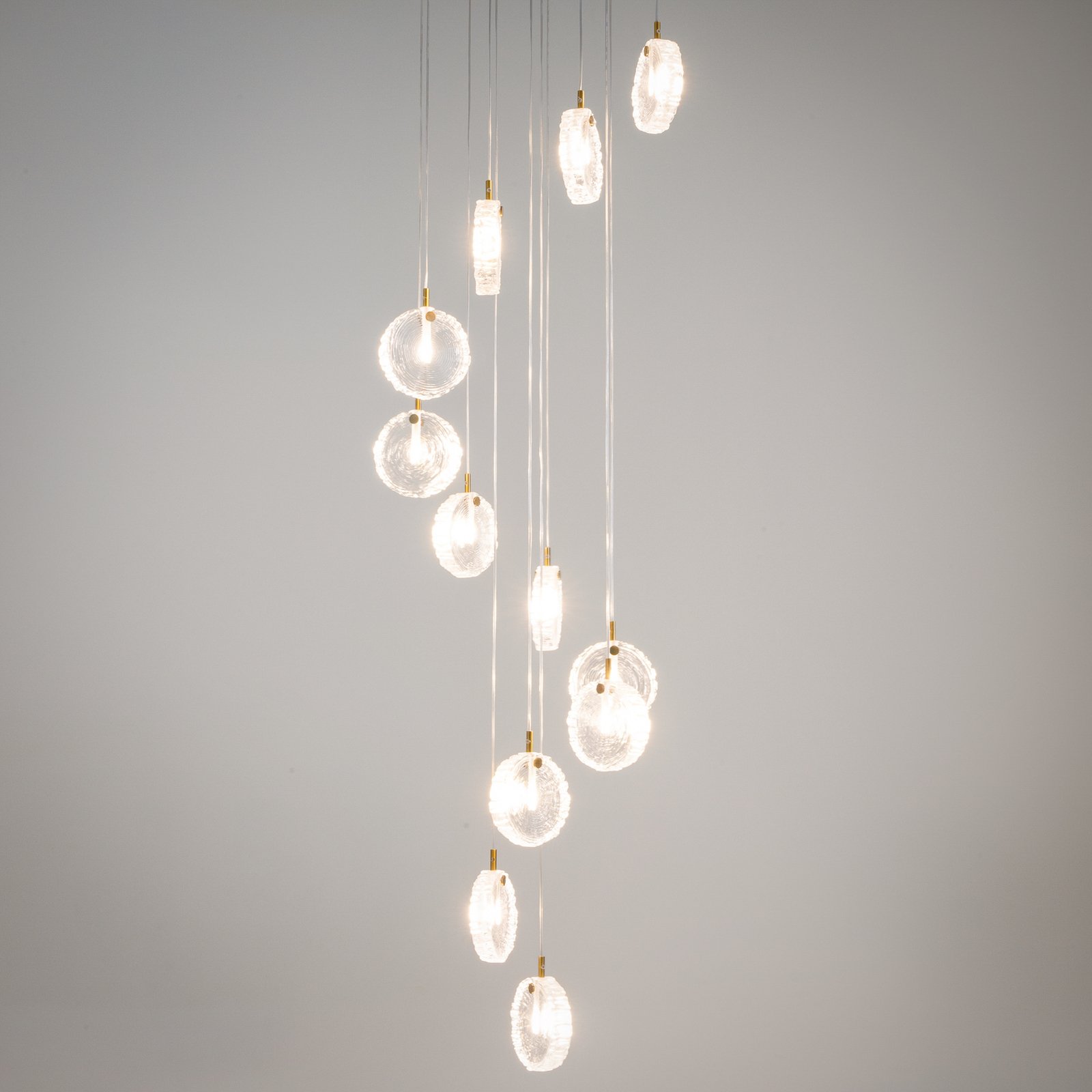 Maytoni Suspension Frozen, 12 lampes, transparent / laiton, verre