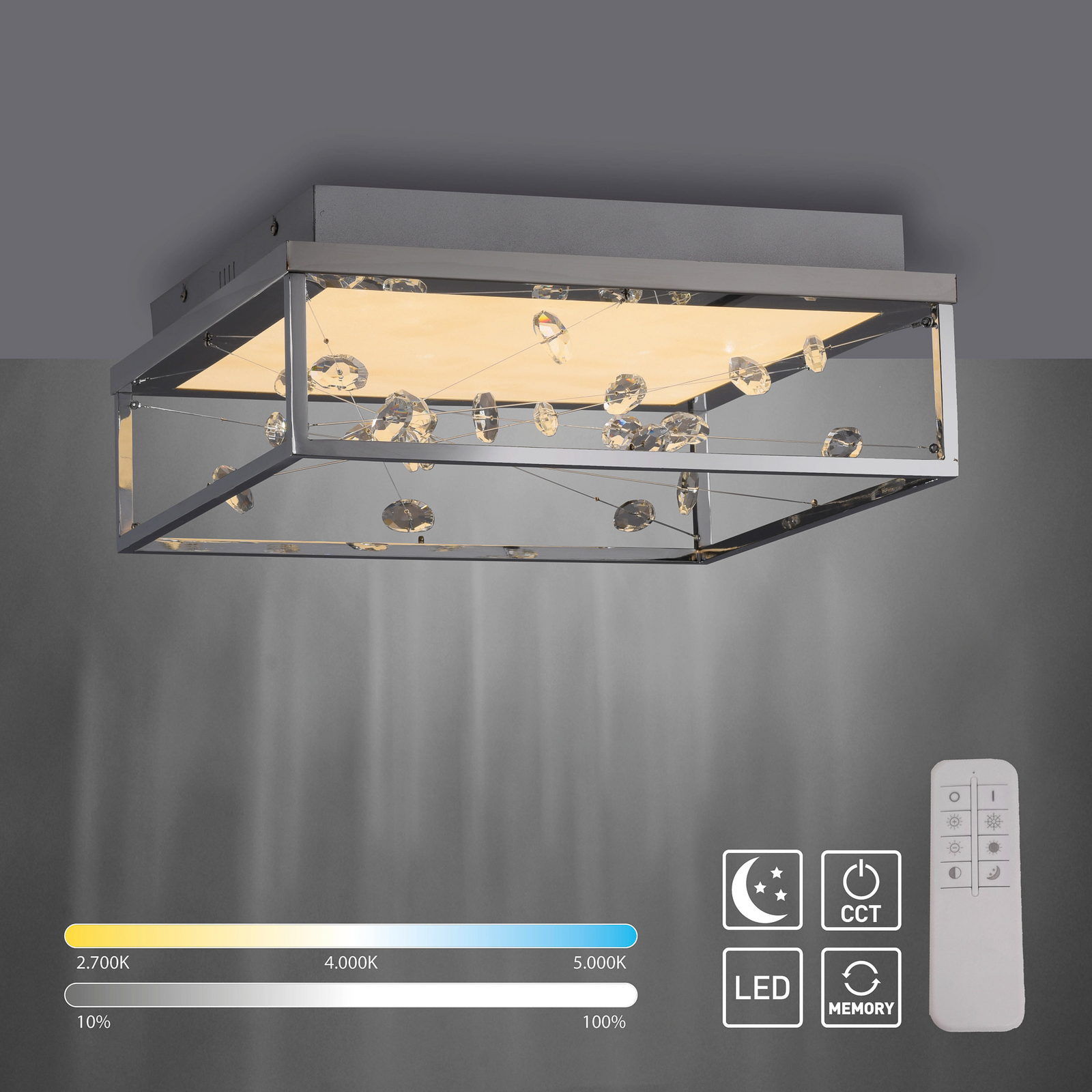 LED lubų šviestuvas „SKINA“, chromo spalvos, 40 cm, CCT, reguliuojamas, su LED lubų šviestuvas „SKINA“, chromo spalvos, 40 cm, CCT, reguliuojamas, su