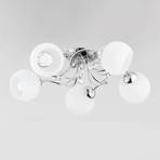 Livia Pro ceiling light, chrome/white, five-bulb
