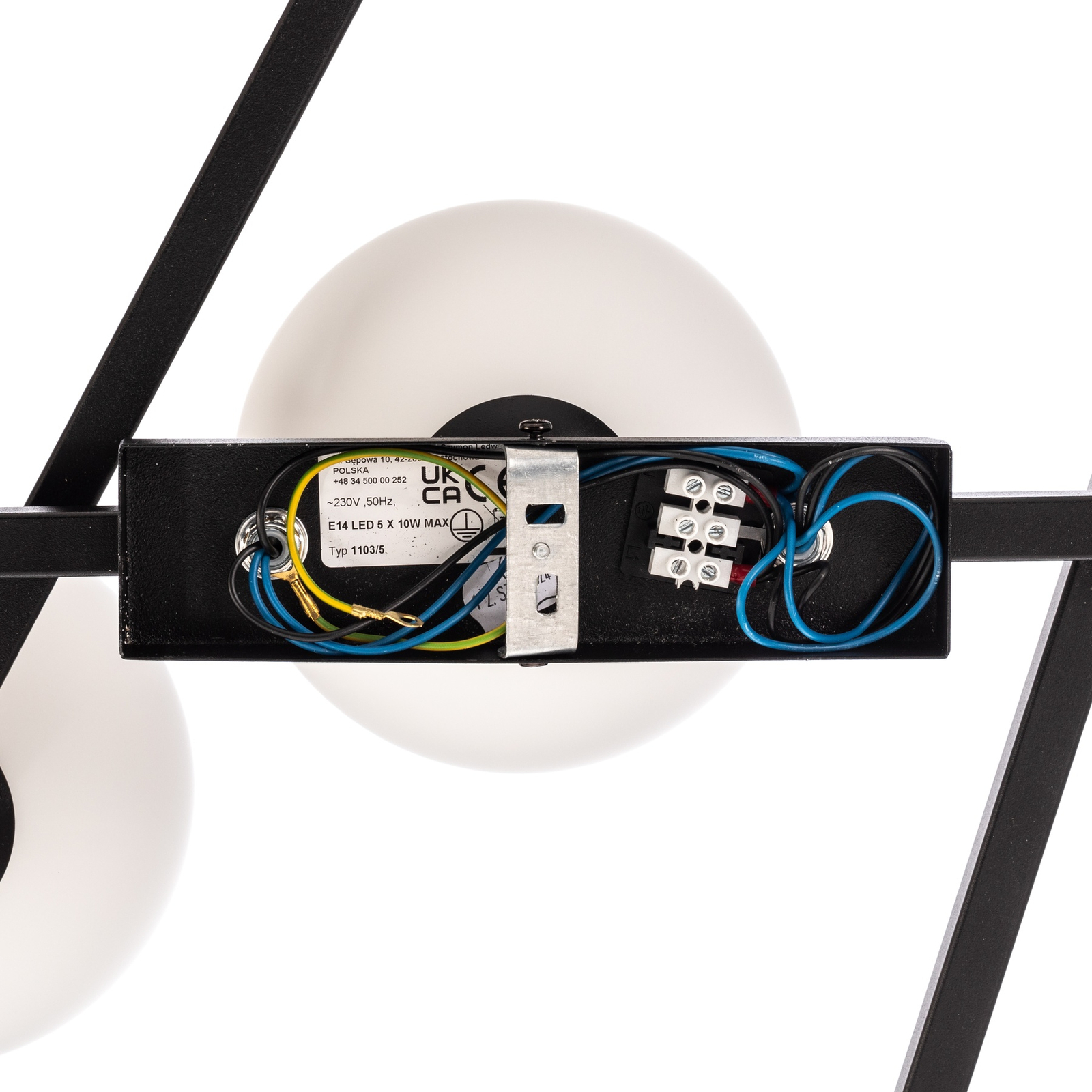 Plafonnier Smart, noir/opale, à 5 lampes