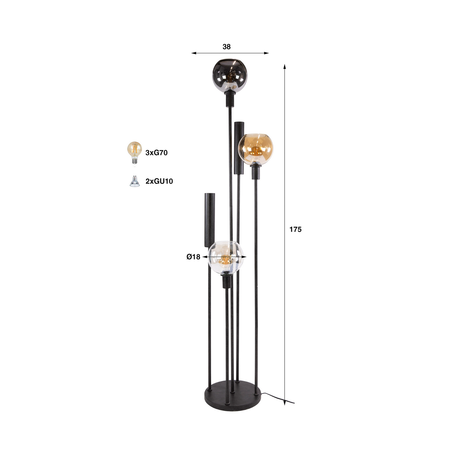 Stojací lampa Sfera Tricolore, vícebarevná, sklo, 5 žárovek Stojací lampa Sfera Tricolore, vícebarevná, sklo, 5 žárovek