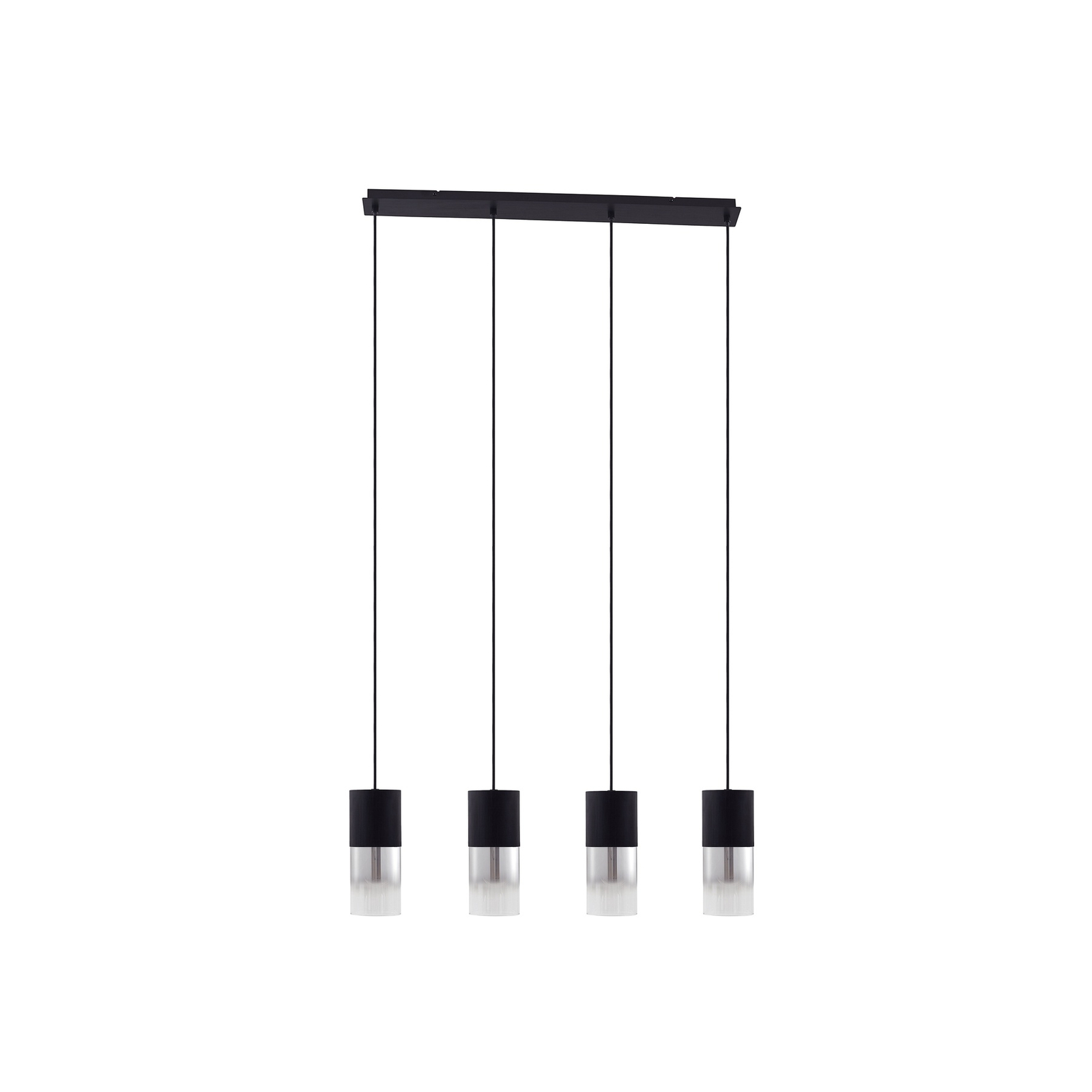 Lindby Suspension Svante, 4 lampes, noir, verre, 85 cm