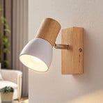 Lindby wall spotlight Thorin, 14 cm high, white, wood, E14