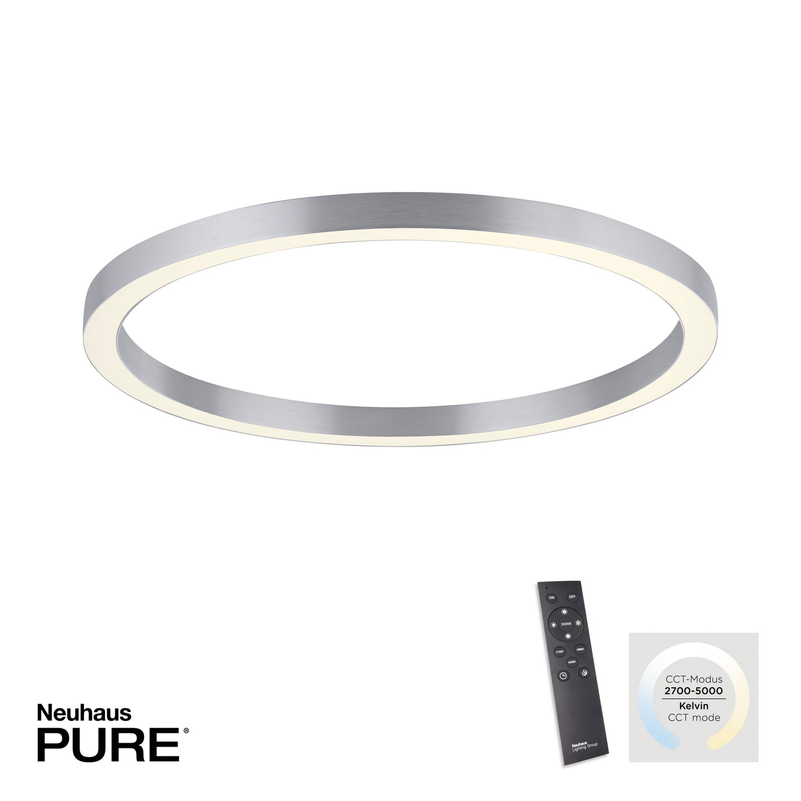 Plafonnier LED Lines Round, couleur diamant, Ø 70 cm, CCT - PURE Plafonnier LED Lines Round, couleur diamant, Ø 70 cm, CCT - PURE