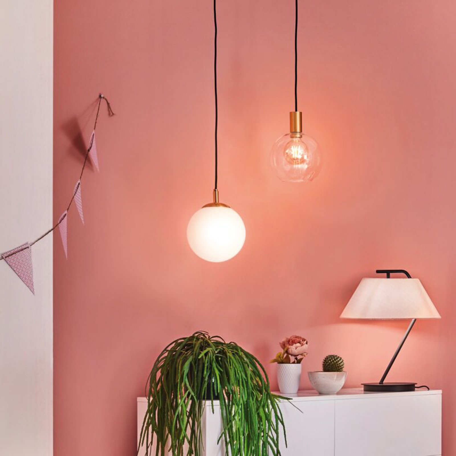 Suspension Paulmann Menja blanc satiné/laiton Ø 20 cm IP44