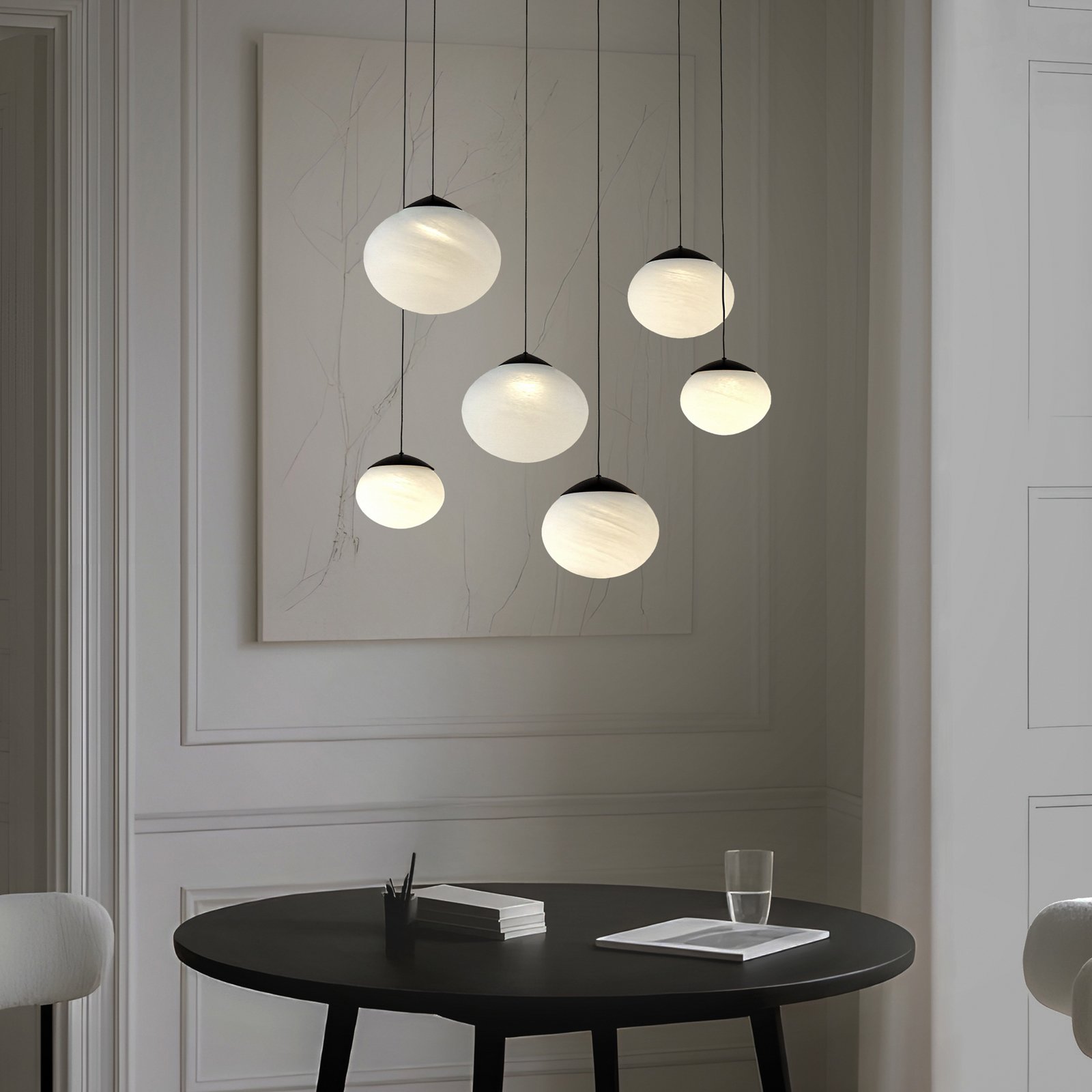 Lucande LED pendant light Tivar, 6-bulb, black/white, glass Lucande LED pendant light Tivar, 6-bulb, black/white, glass