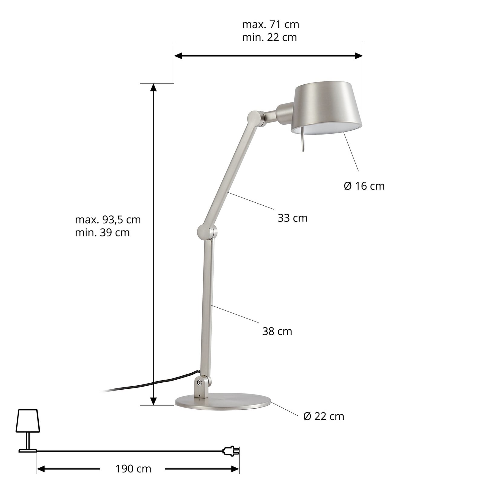 Lampa stołowa Silka, nikiel satynowy, regulowana, 93 cm, E27 - Lucande