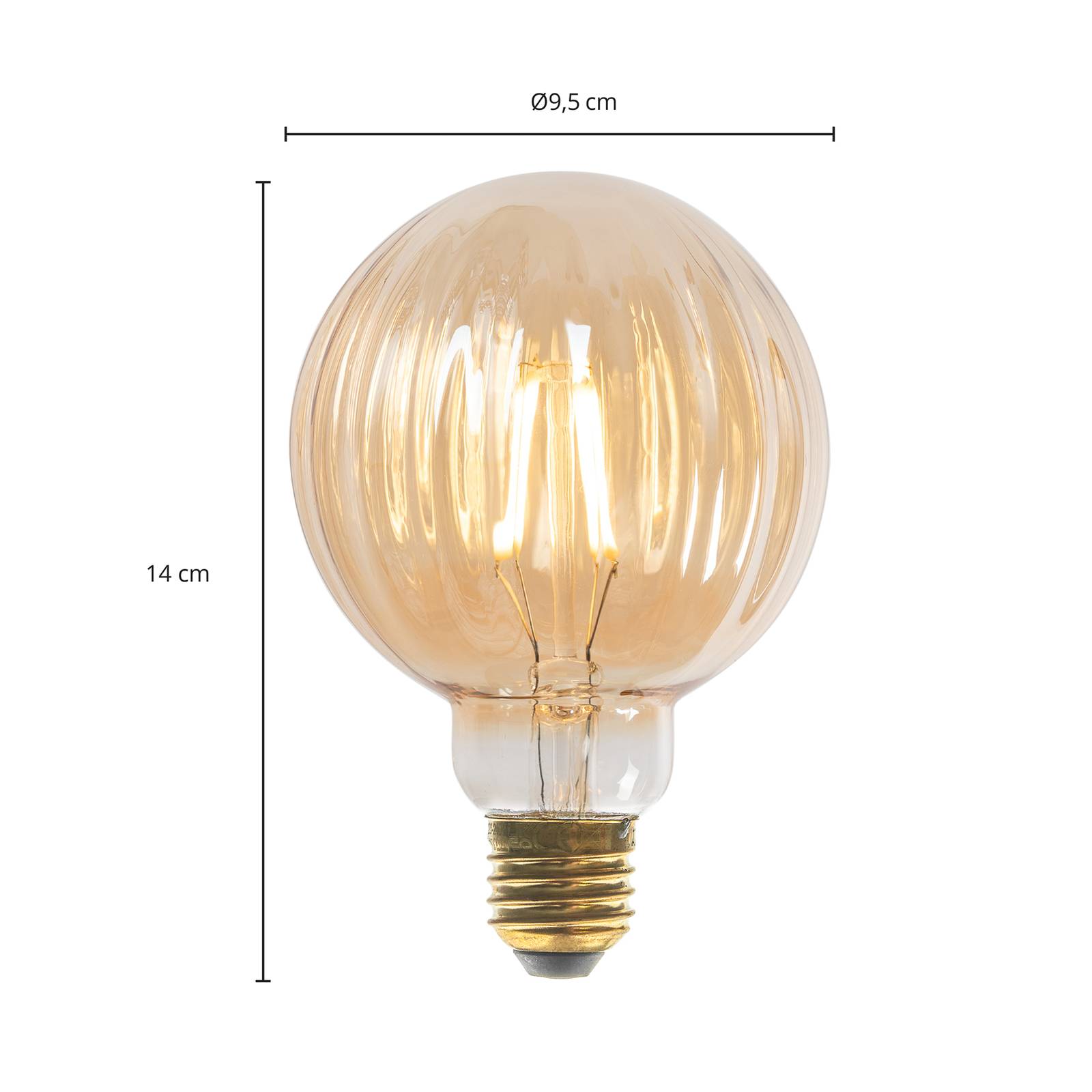 Lucande E27 3,8W LED-lampa G95, 2700K, 340lm, bärnstensfärgade spår