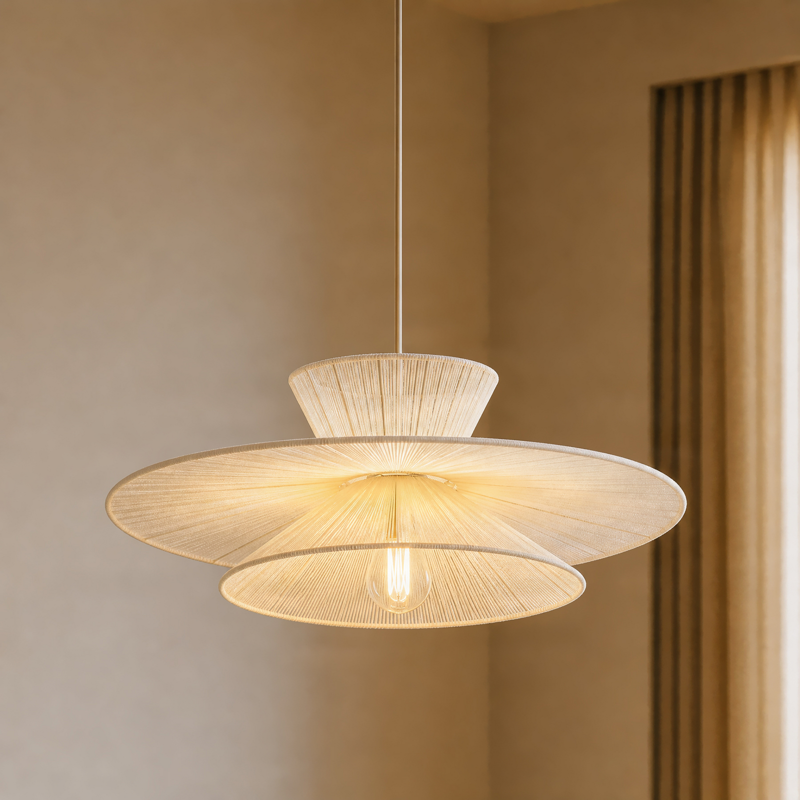 Suspension Novie, beige, coton, Ø 50 cm - Lucande Suspension Novie, beige, coton, Ø 50 cm - Lucande