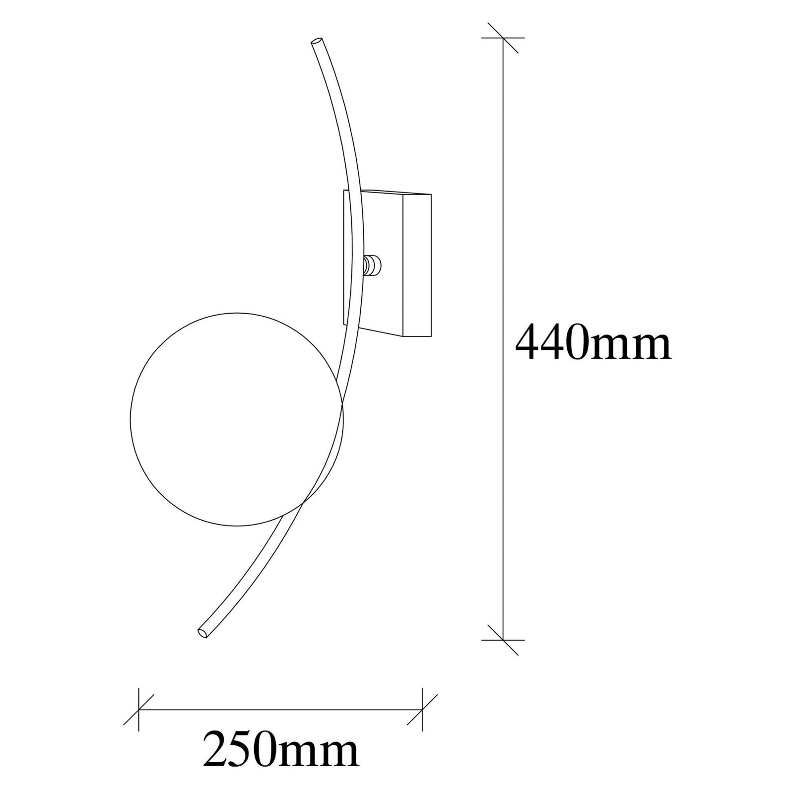 Applique murale Hilal 3821, noir, verre opale, hauteur 44 cm