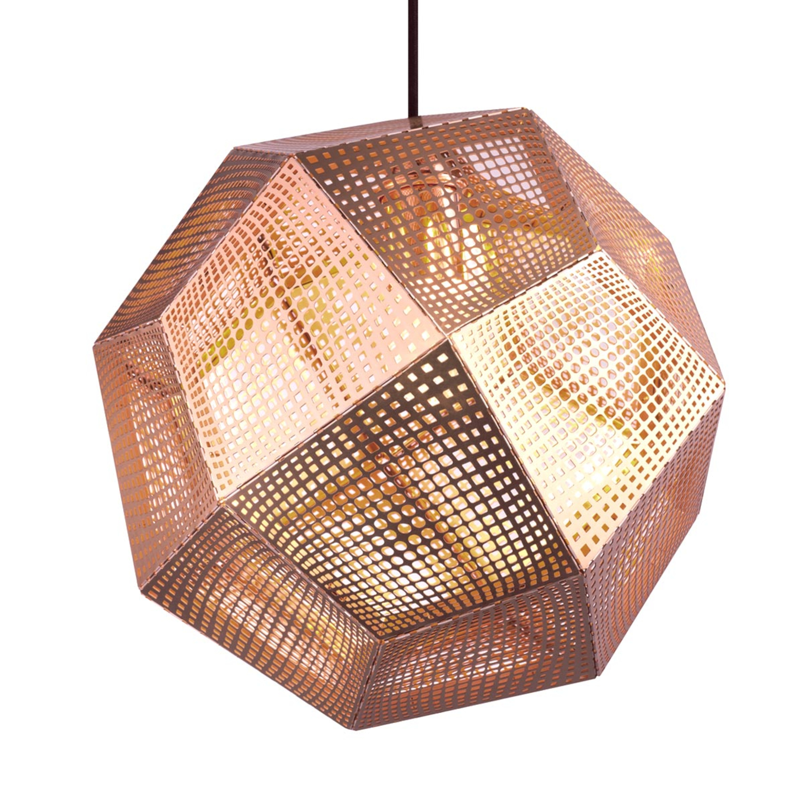 Tom Dixon Etch - geometrical hanging lamp, copper, for Living / Dining Room, aluminium, brass, E27, 42 W, energy efficiency: A++, H: 32 cm