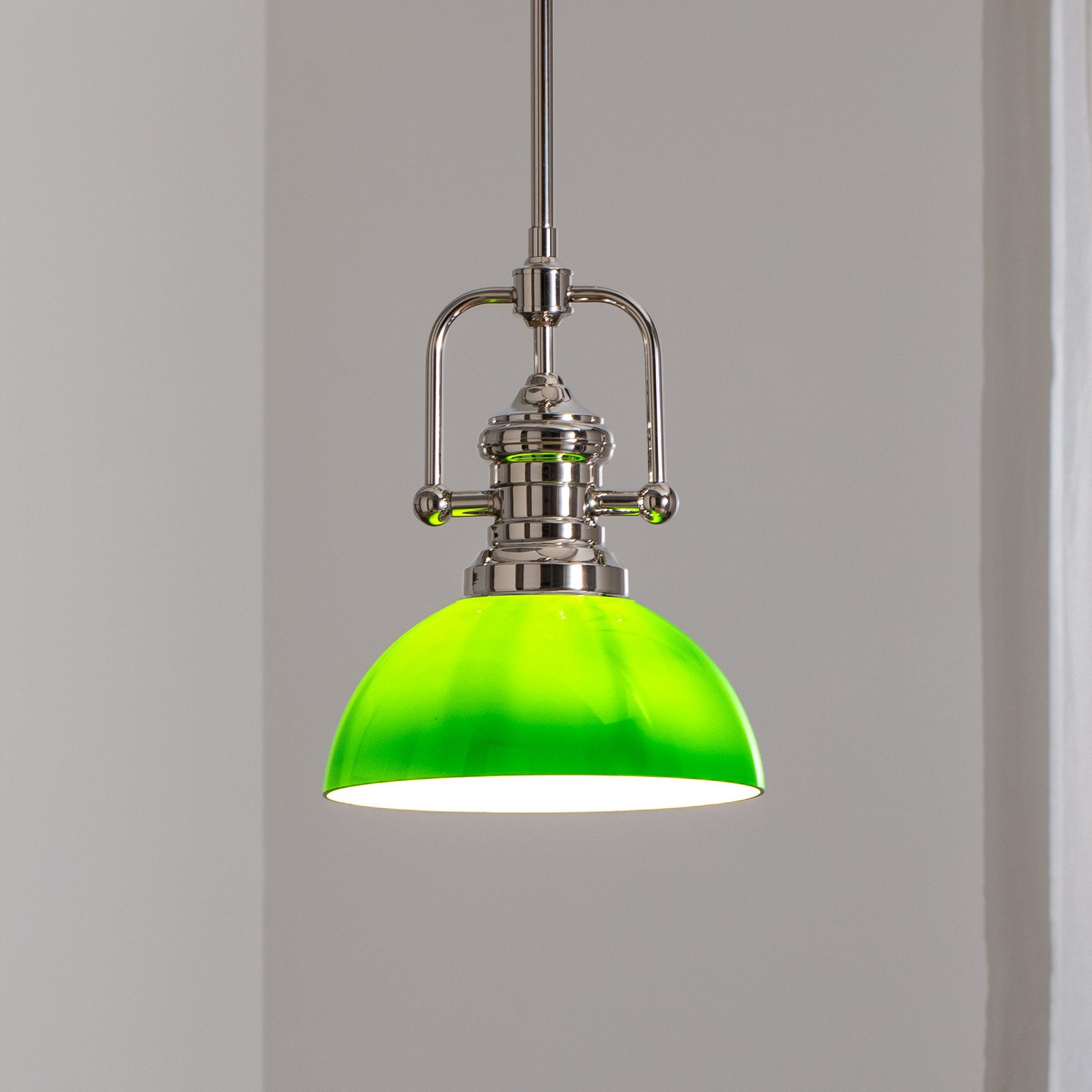 Jupiter Lampă suspendată Platino argintiu/verde sticlă 1 bec E27 - Camera de zi / sufragerie - argintiu verde - Metal