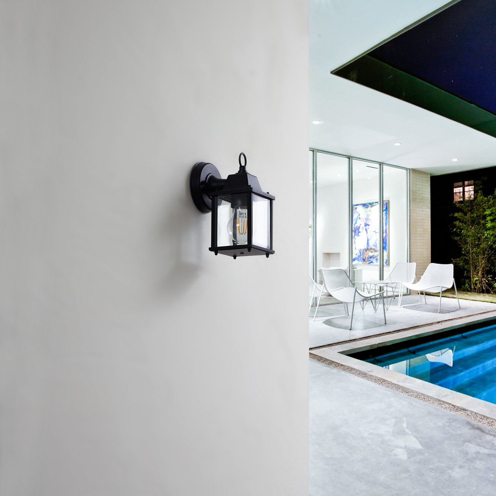 Lindby outdoor wall light Rurik, black, glass, aluminium, E27