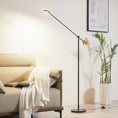 Stojacia lampa Lucande LED Adomas, čierna/zlatá, železo, stmievateľná