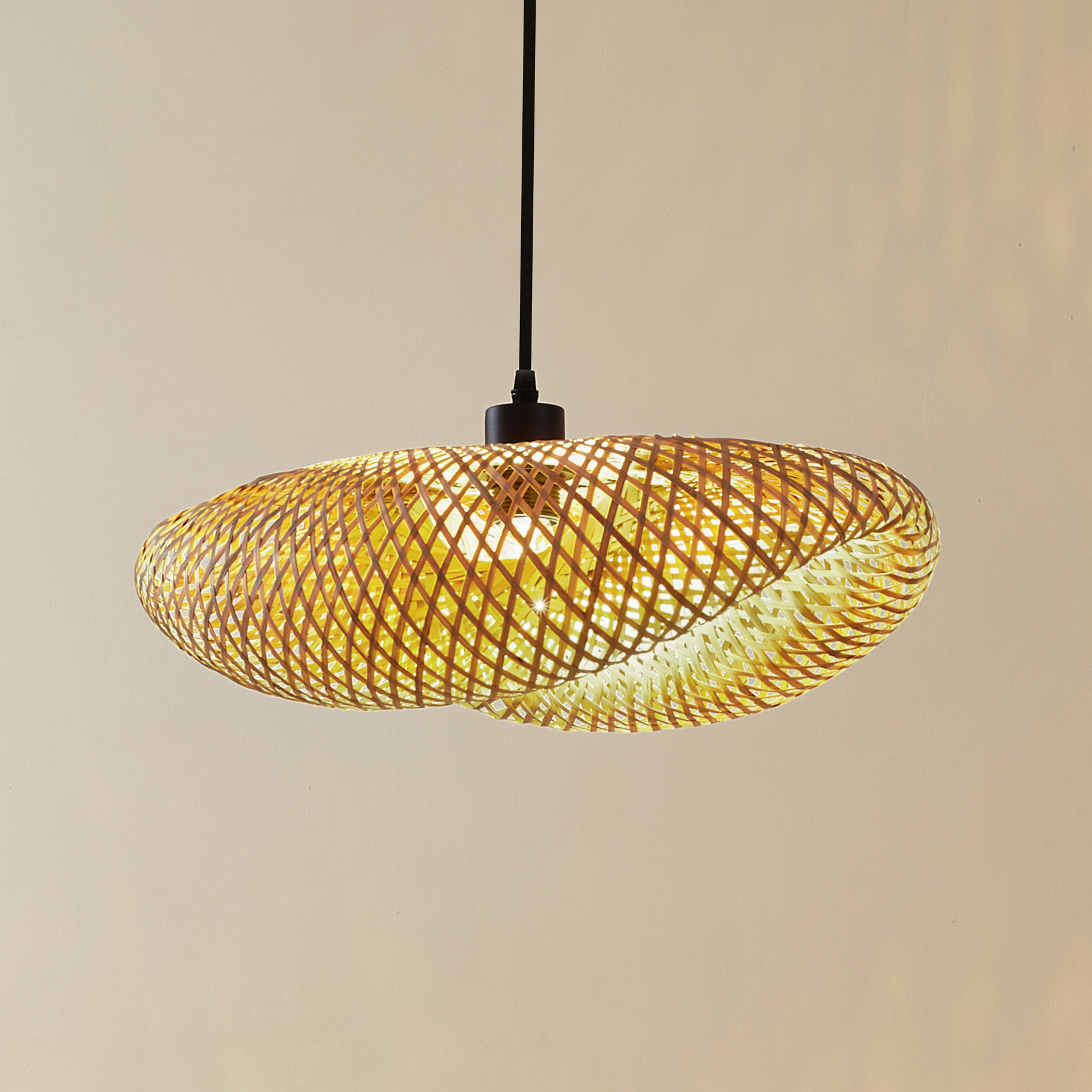 Lindby suspension Eleane, bambou, naturel, longueur 50 cm, E27