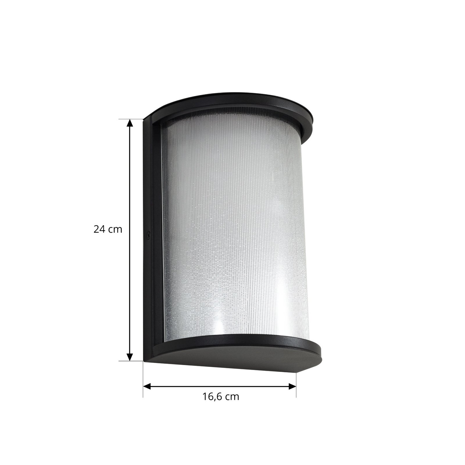 Calvik udendørs LED-væglampe, IP44, sort, 24 cm, riflet - Lindby