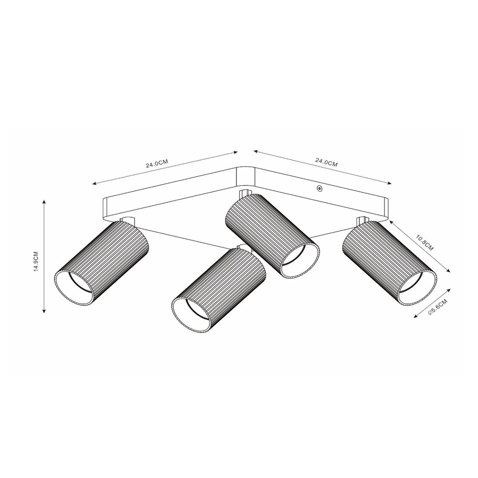 Plafondspot Clubs, zwart, 4-lamps, GU10, aluminium