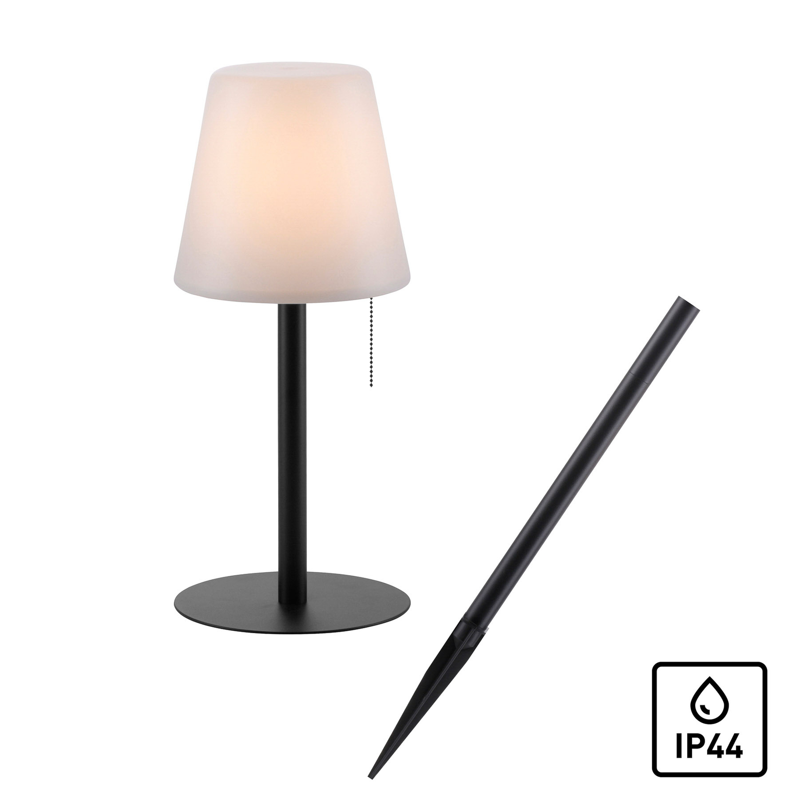 LED stolní lampa Keno, hrot tahový vypínač baterie