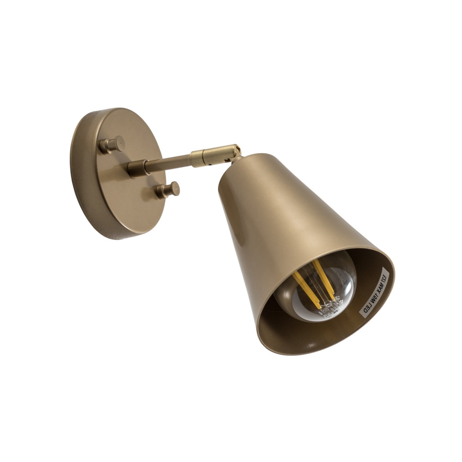 Applique murale Evander, dorée, métal, hauteur 21 cm, E27 Applique murale Evander, dorée, métal, hauteur 21 cm, E27