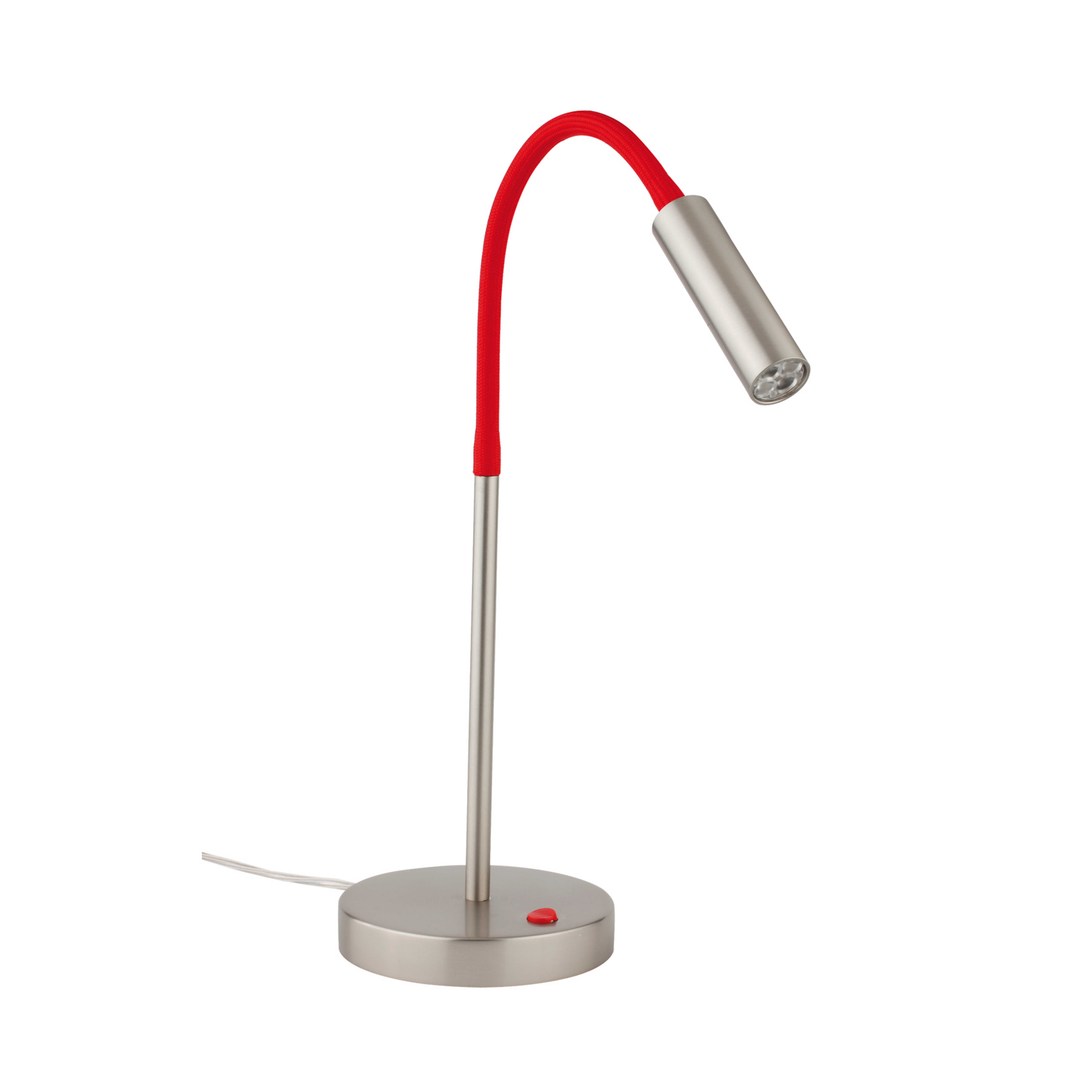 LED-bordslampa Rocco, nickel matt flexarm röd