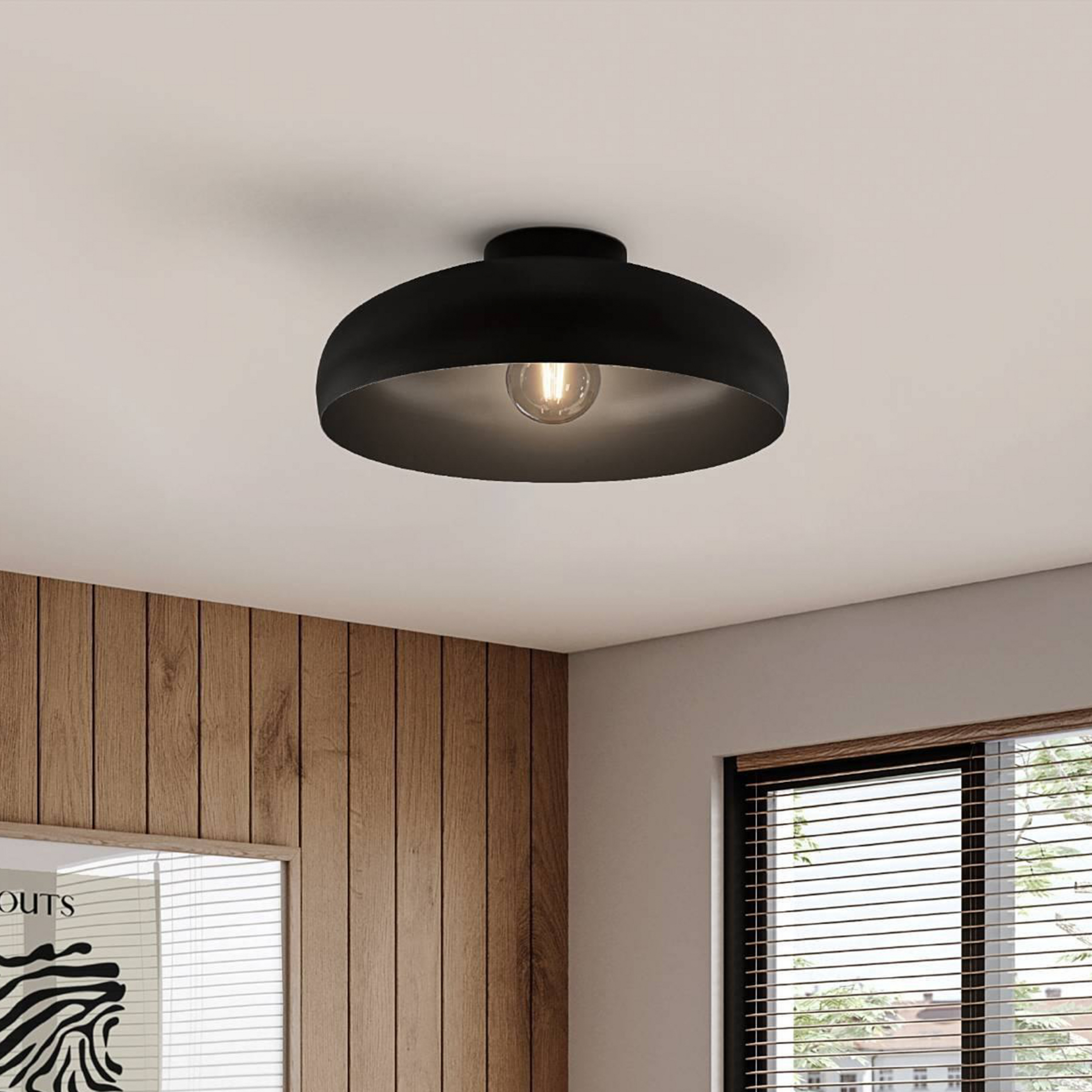 Lampa sufitowa Mogano, Ø 40 cm, czarna, stalowa