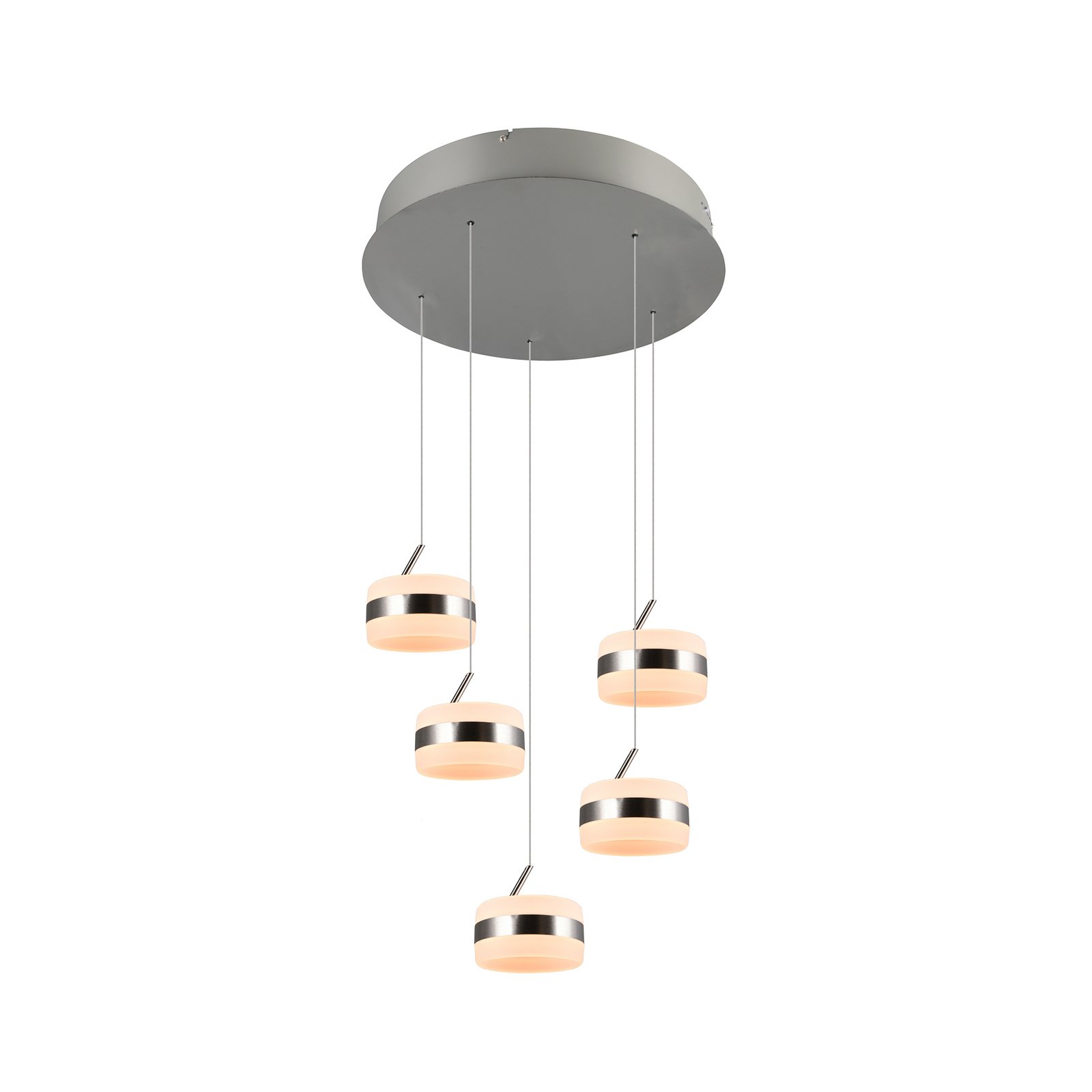 LED pakabinama lempa „Dios“, nikelio spalvos, Ø 45 cm, CCT, 5 lemputės. LED pakabinama lempa „Dios“, nikelio spalvos, Ø 45 cm, CCT, 5 lemputės.