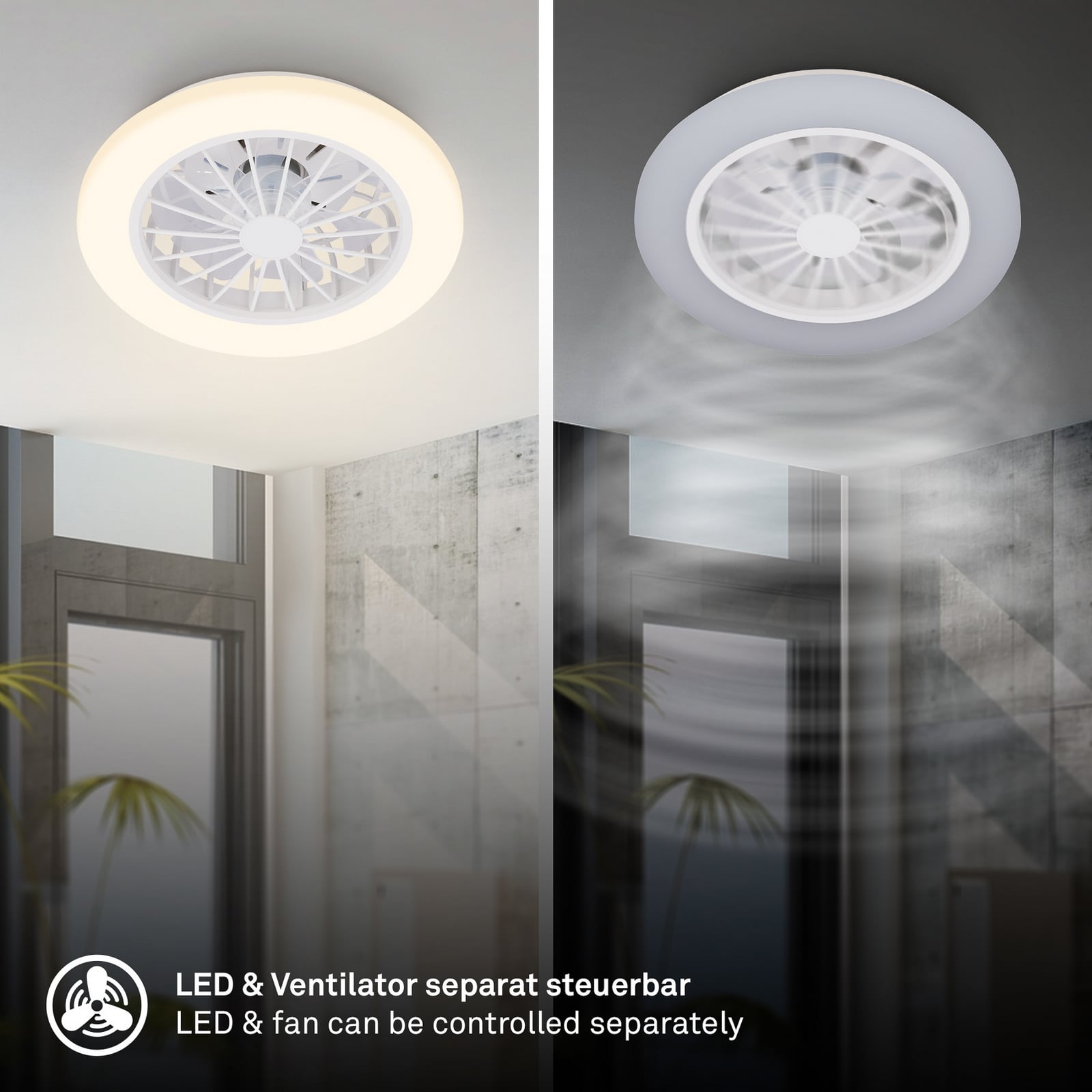 Pafo LED ceiling fan, white, plastic, CCT, remote control