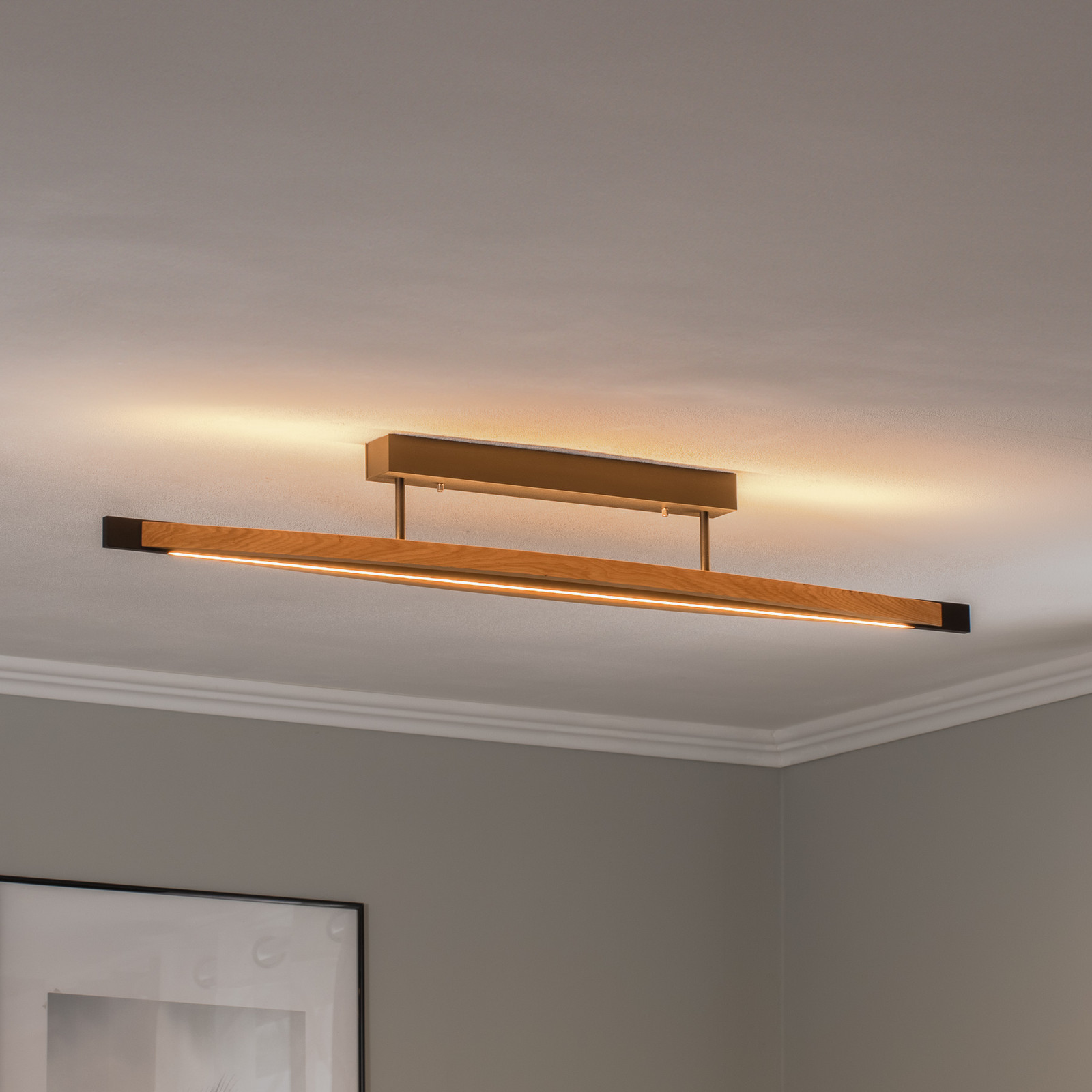 Plafonieră Quitani LED Kiera stejar/negru 38W - Hol - lemn deschis negru mat periat crom