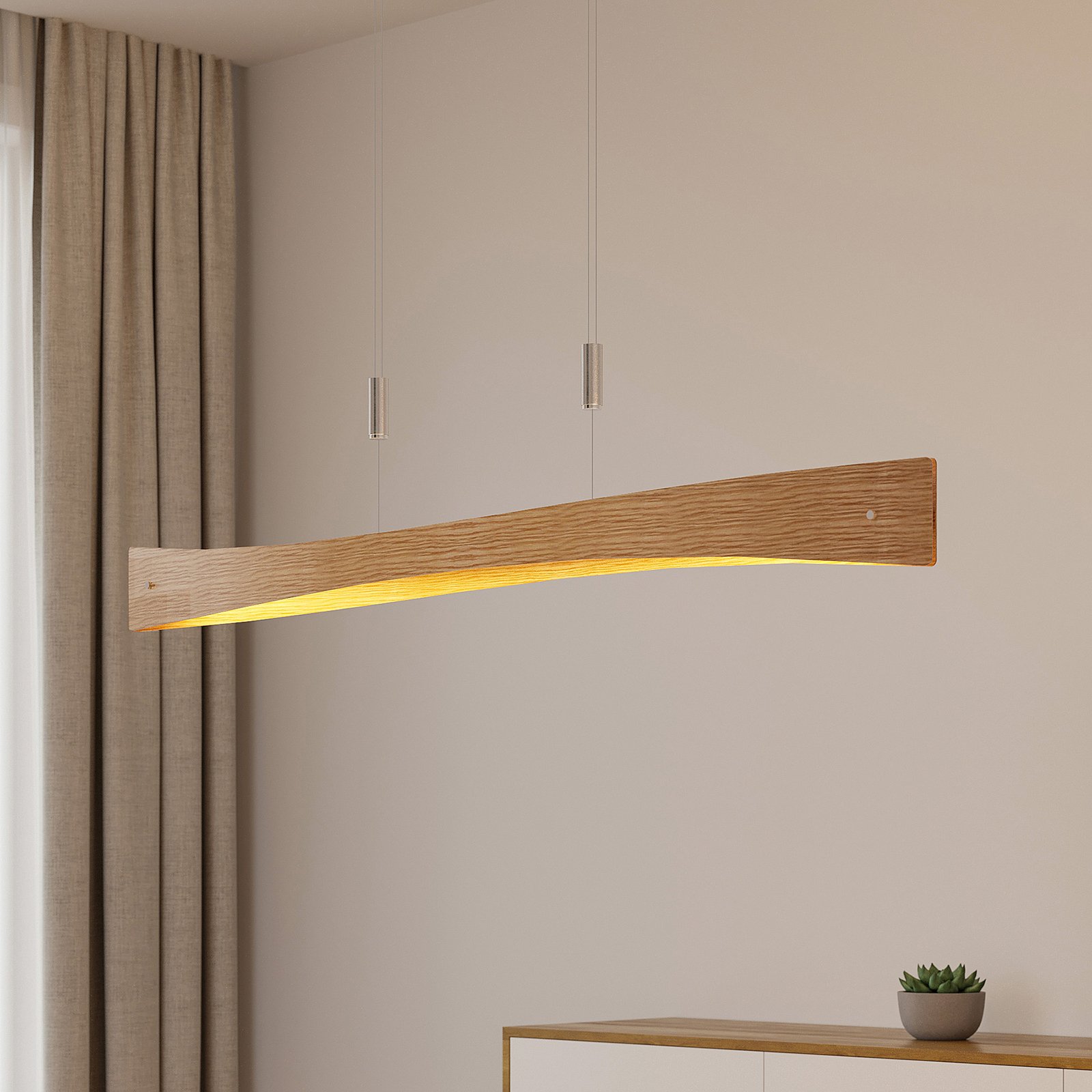 Lindby LED-Hängeleuchte Beazina, Eiche, Metall, 118cm