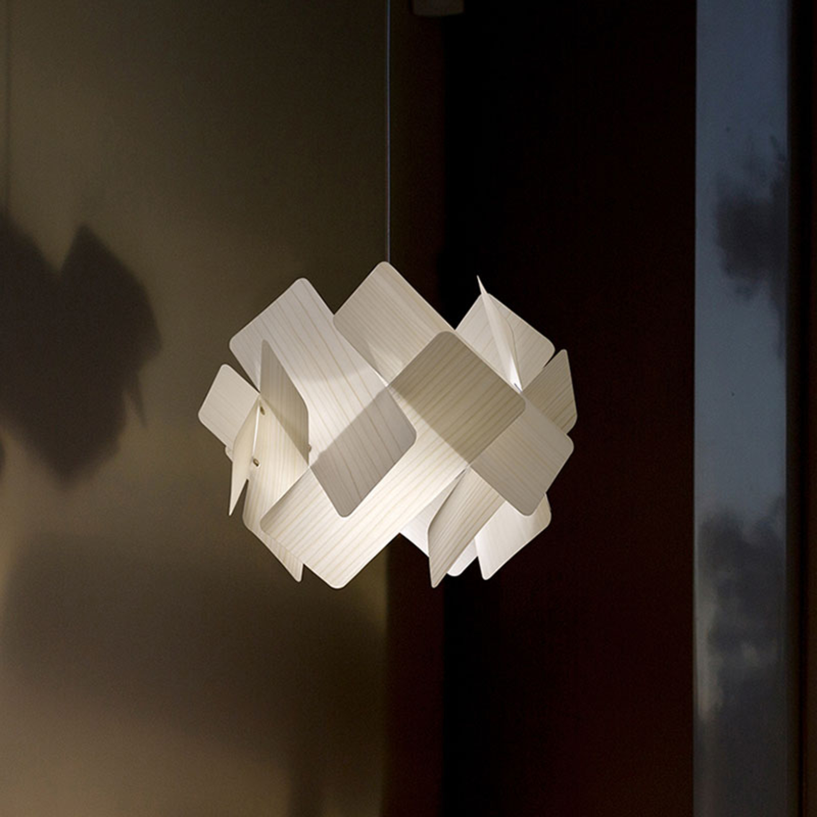 LZF LamPS Escape hanging light, Ø 56 cm, ivory, for Living / Dining Room, wood veneer, metal, E27, 14 W, energy efficiency: A++, H: 42 cm