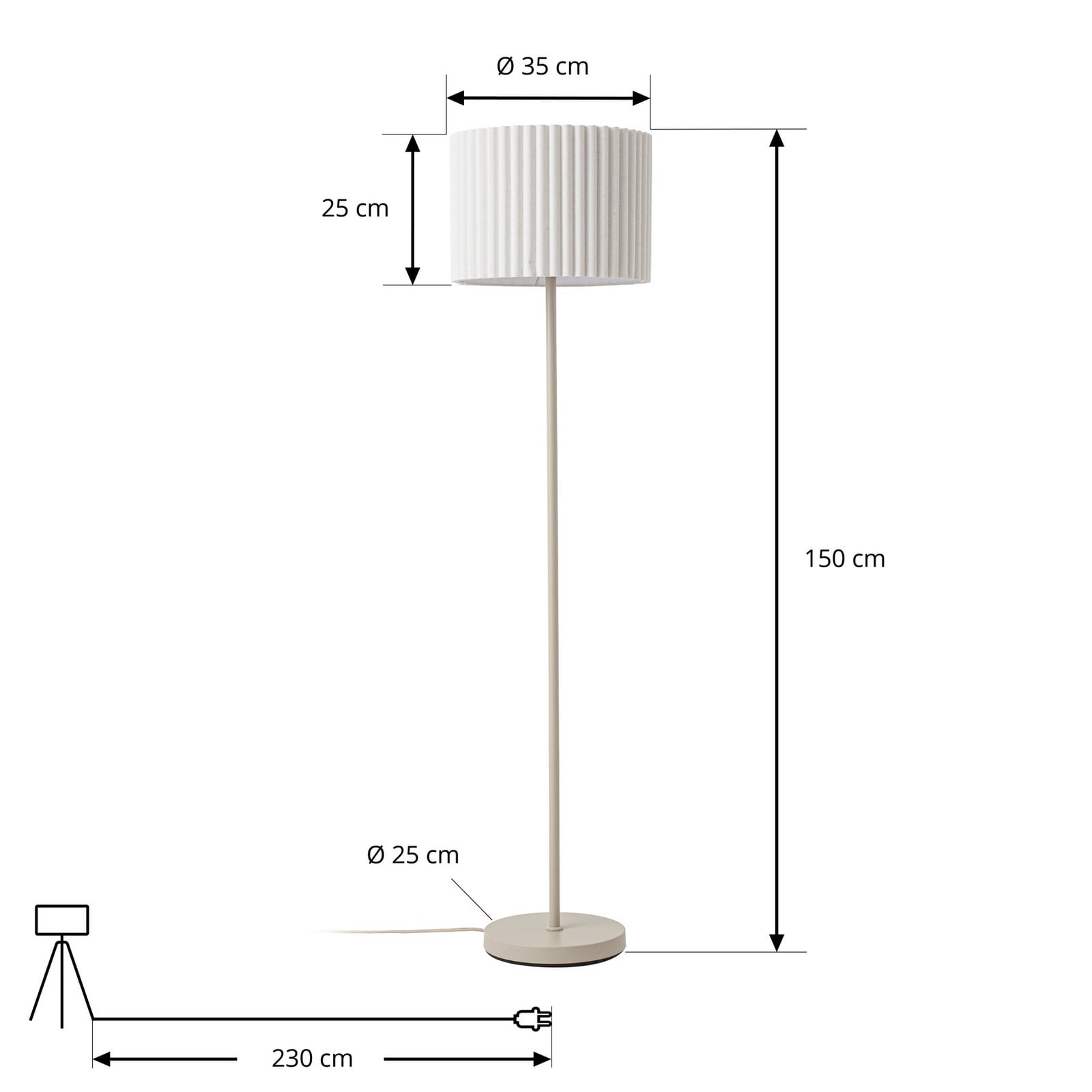Lindby Libbie floor lamp, beige, height 150 cm, linen, E27