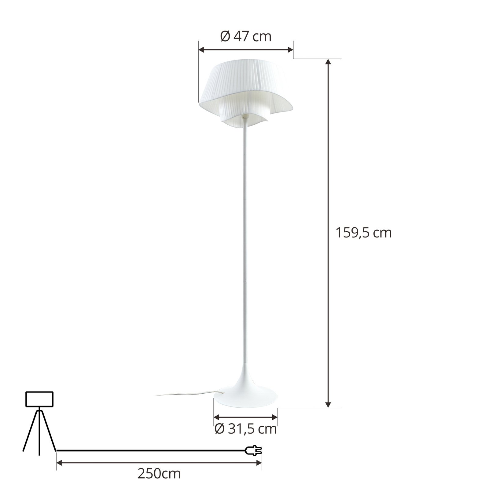 Lindby lampe sur pied Eryndor, blanc, textile, Ø 47 cm, E27