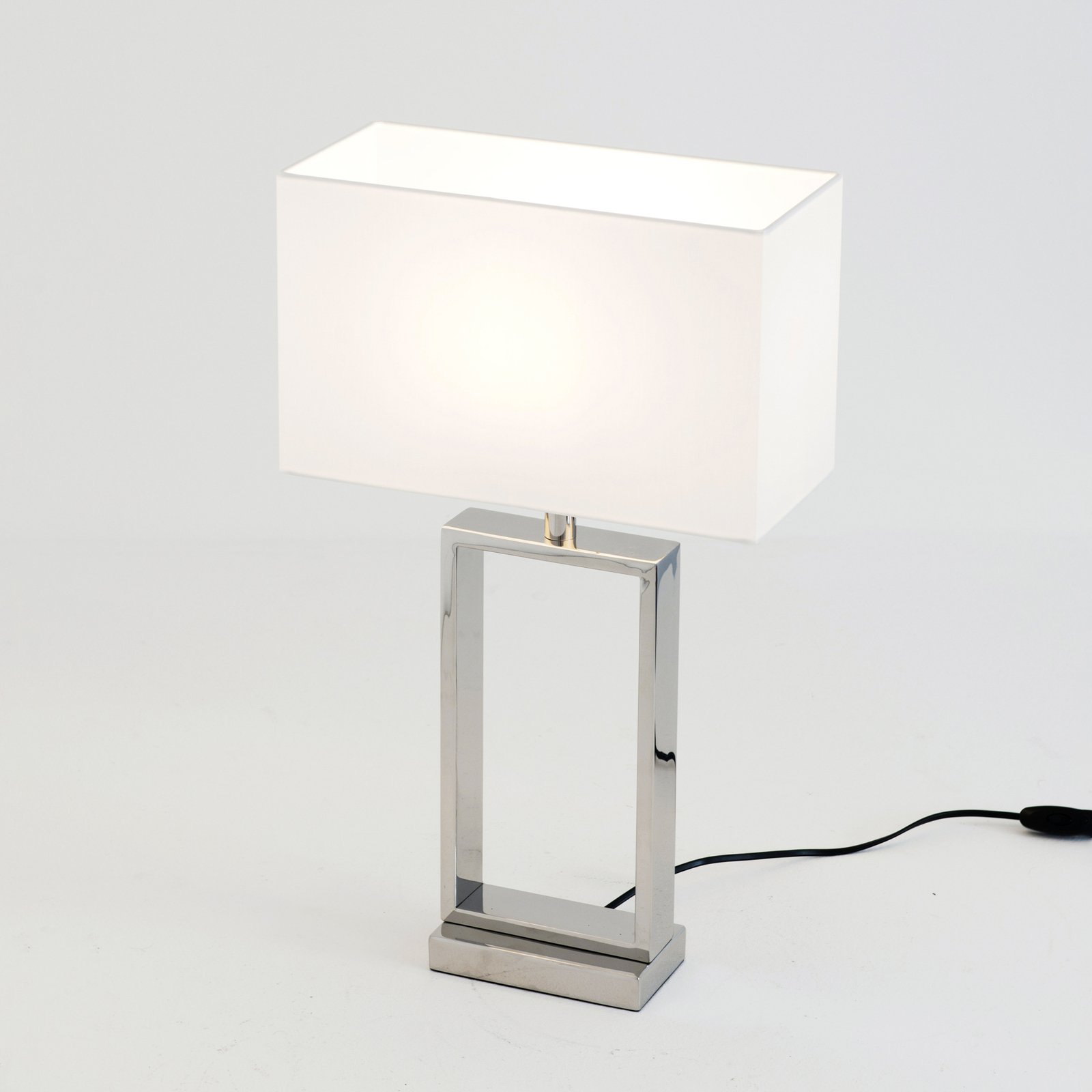 Sprazzo table lamp base silver fabric shade, white