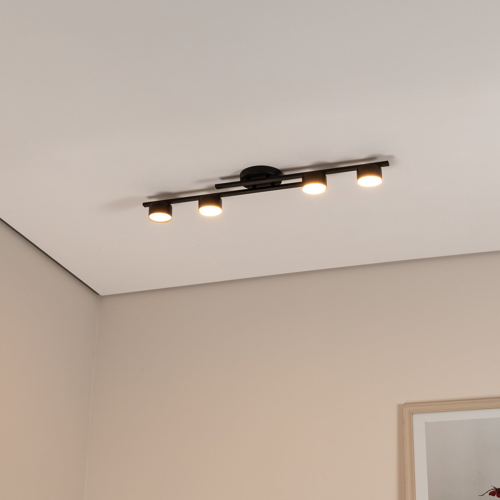 Fragment ceiling lamp, black, length 86 cm, metal, 4-bulb.