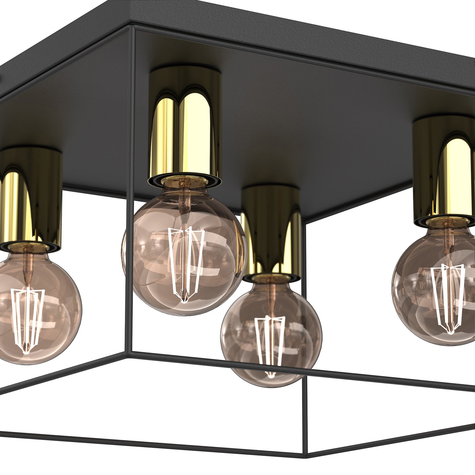 Anna ceiling light, metal, 4-bulb, square