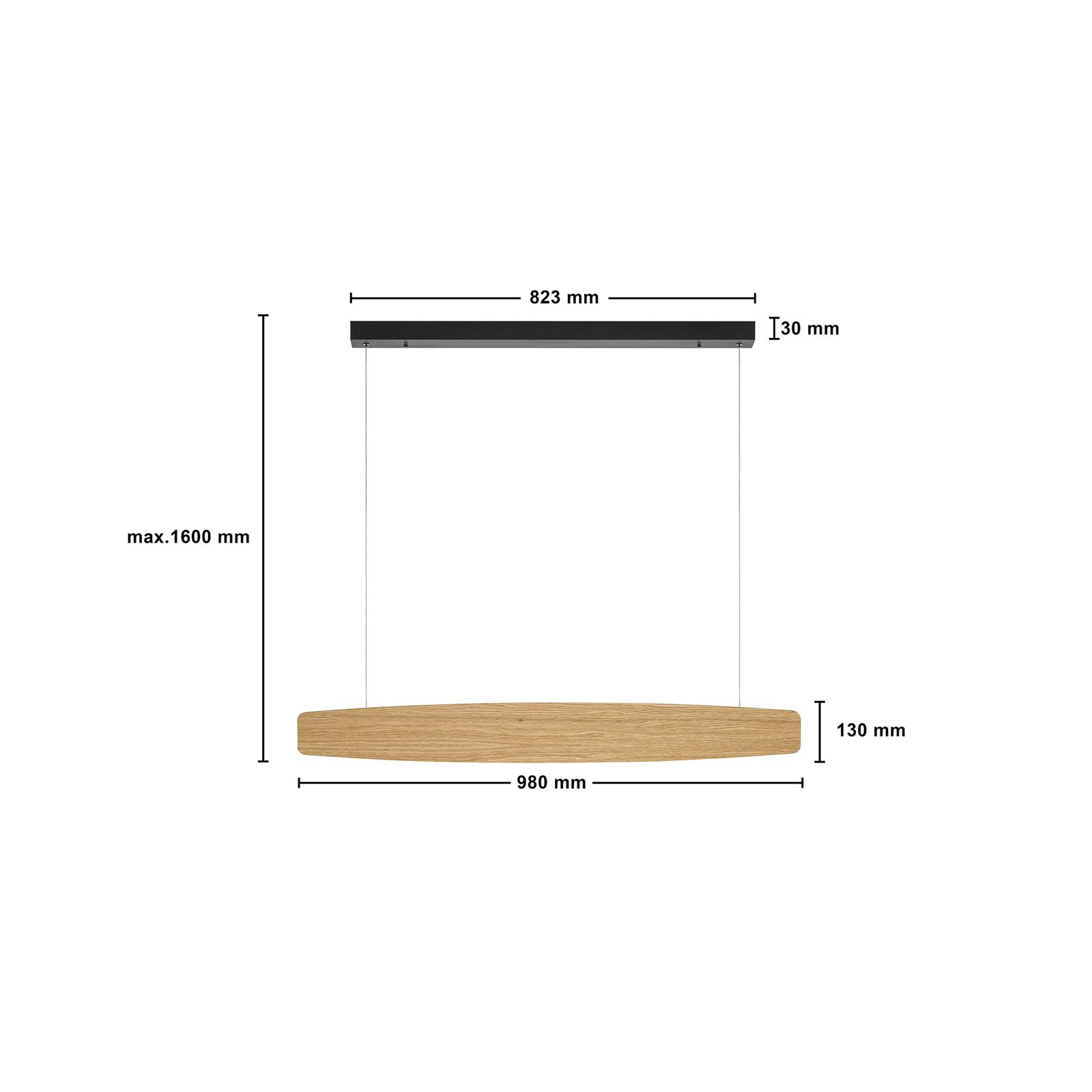 Quitani Suspension LED Persida, 98 cm de long, chêne, 2.700 K