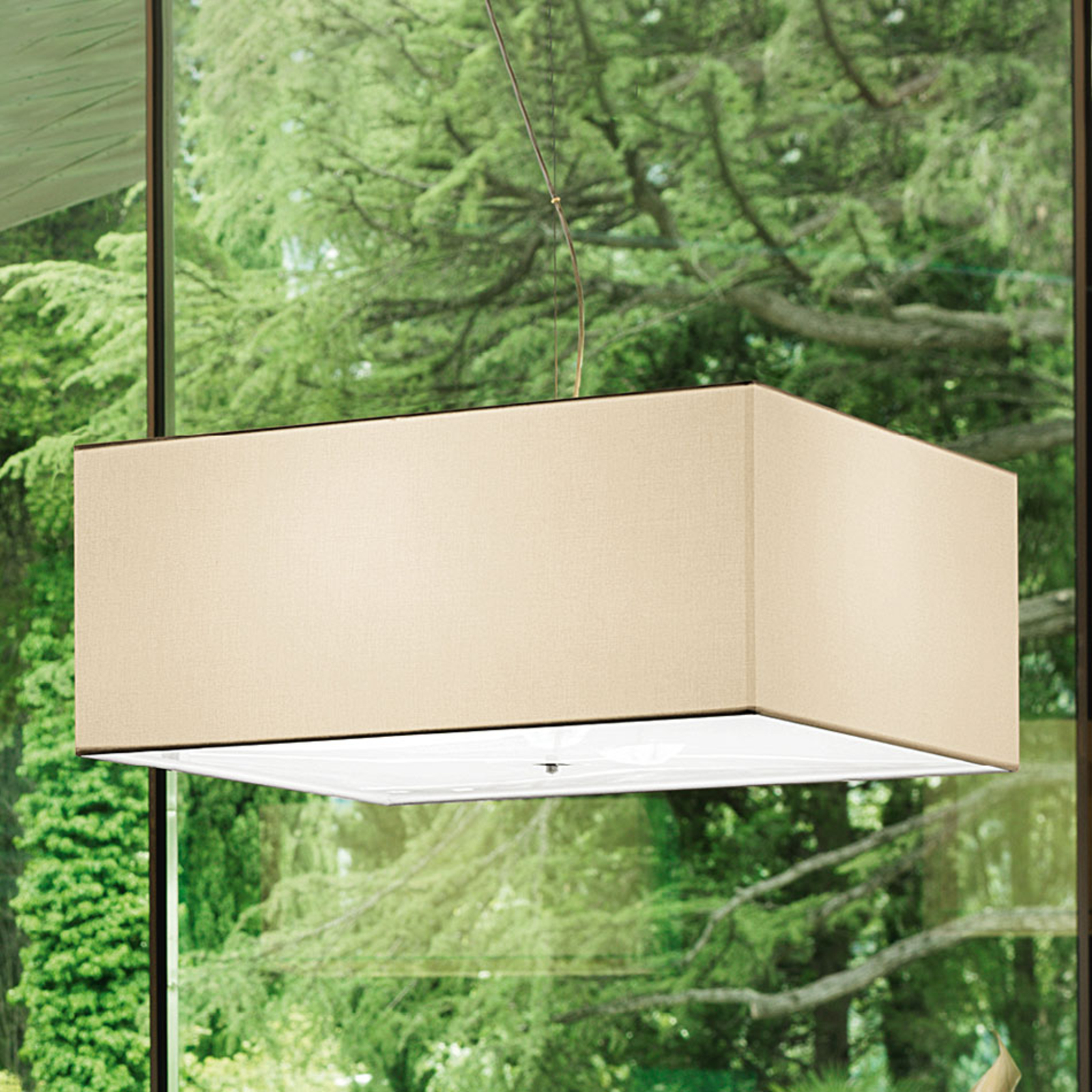 MODO LUCE Modo Luce Quadrato hanging light 50 x cm ivory, for Living / Dining Room, metal, fabric, E27, 52 W, energy efficiency: A++, L: 50 cm, W: 50 cm, H: 20 cm