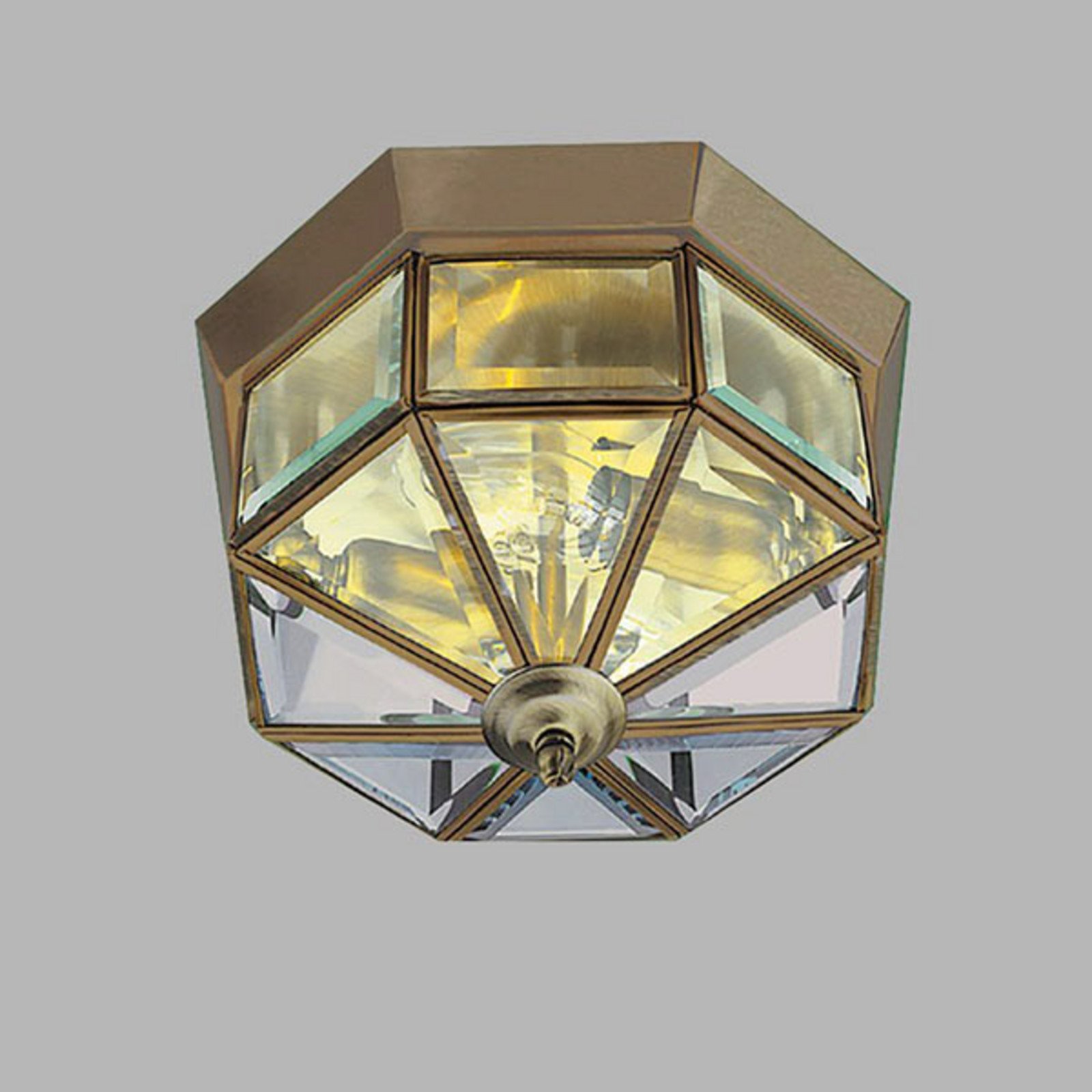 Searchlight Plafonieră Flush clasic alamă antichizată octogonală - Camera de zi / sufragerie - Antichitate - alamă antică transparent - Metal