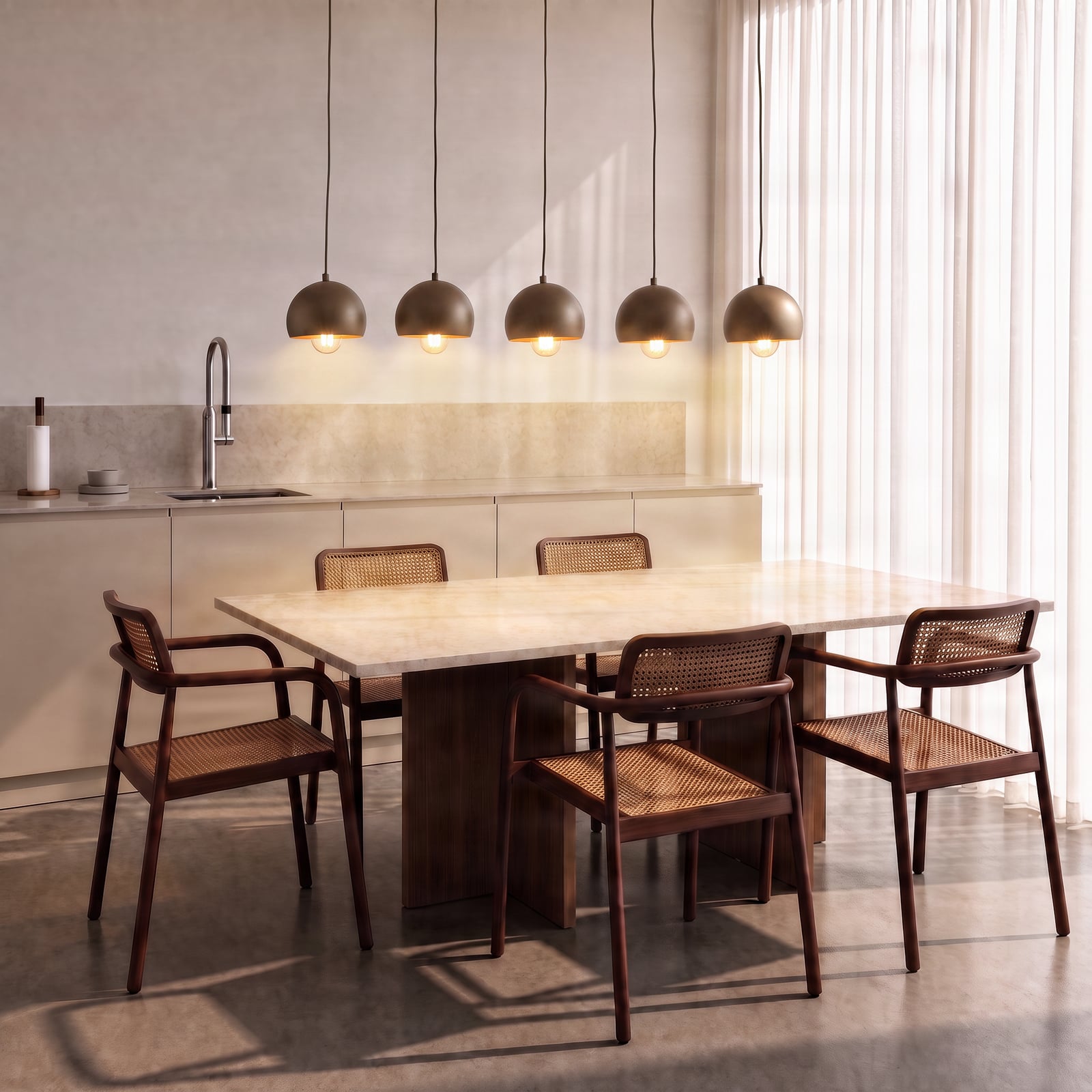 Candeeiro suspenso Sool, bege, comprimento 95 cm, 5 lâmpadas, metal, E27 Candeeiro suspenso Sool, bege, comprimento 95 cm, 5 lâmpadas, metal, E27