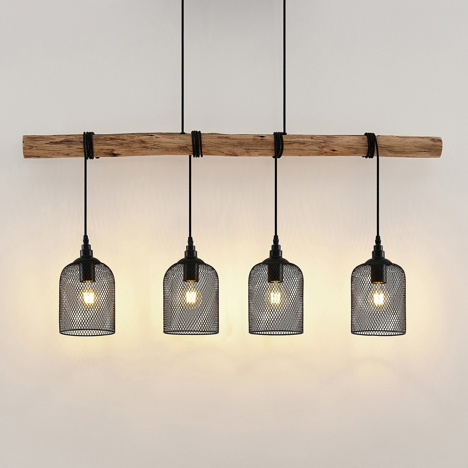 Elrond 4 Lustră Pendul Black/Wood - Lindby