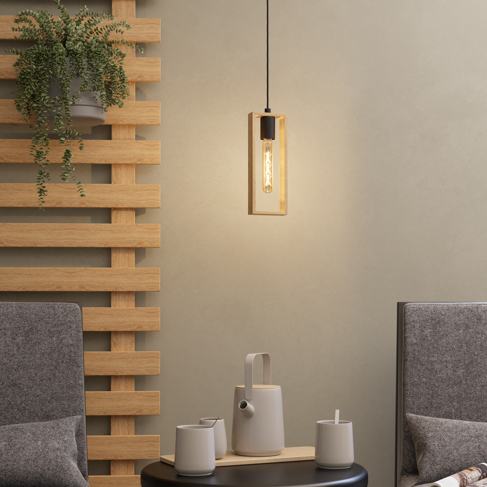 Suspension Littleton, noire/marron, à 1 lampe